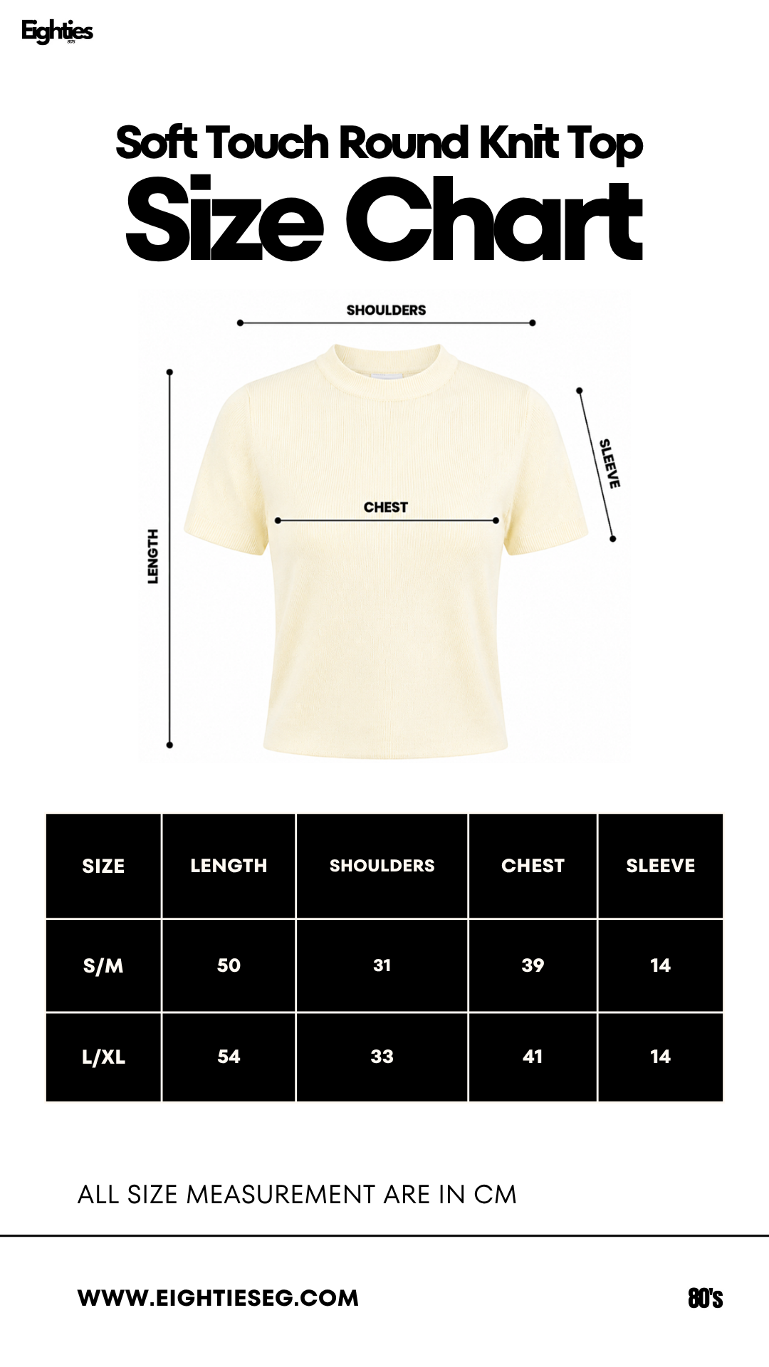 Soft Touch Round Knit Top - butter yellow — Size chart