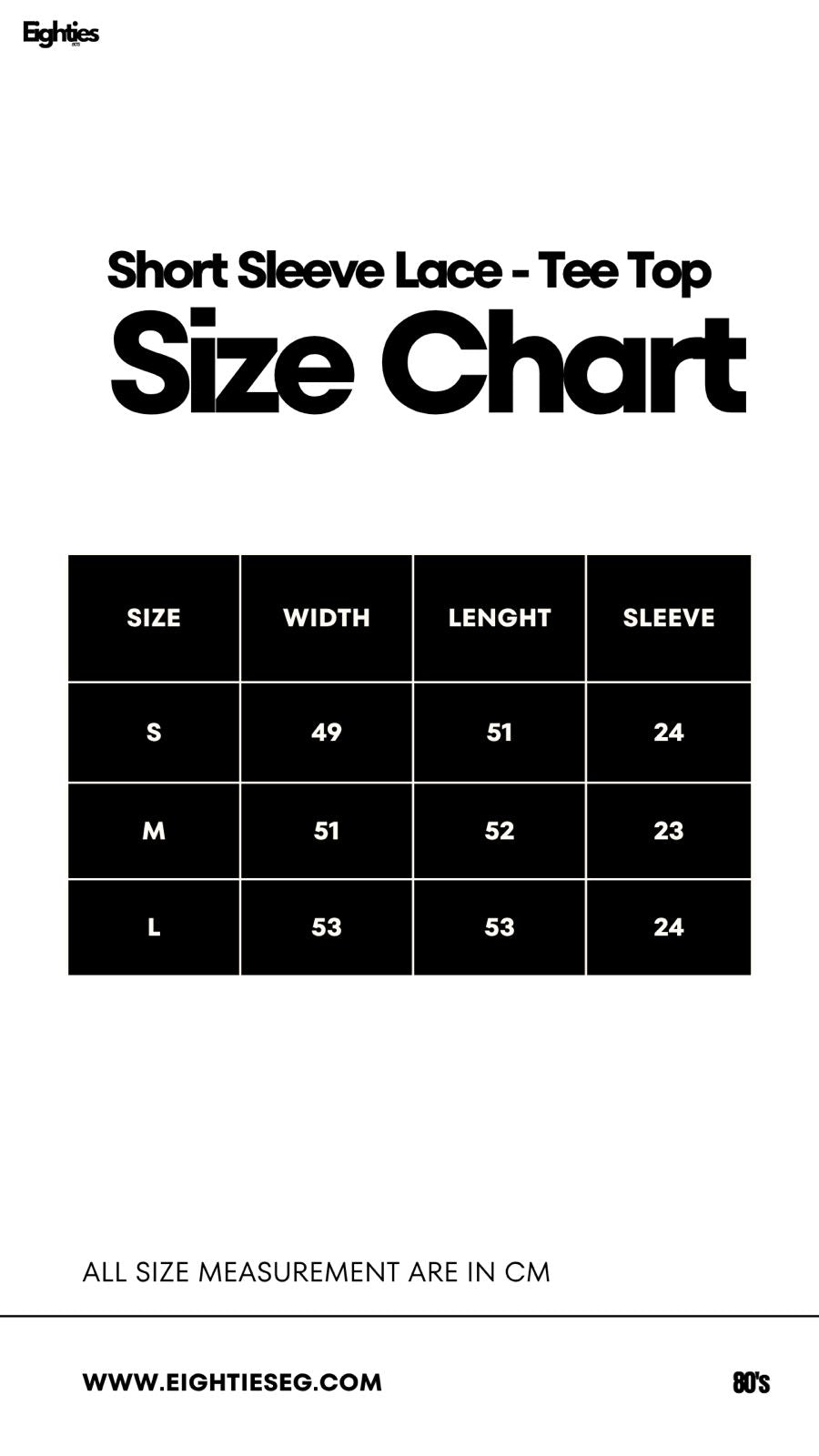 Short Sleeve Lace-Tee - White — Size chart
