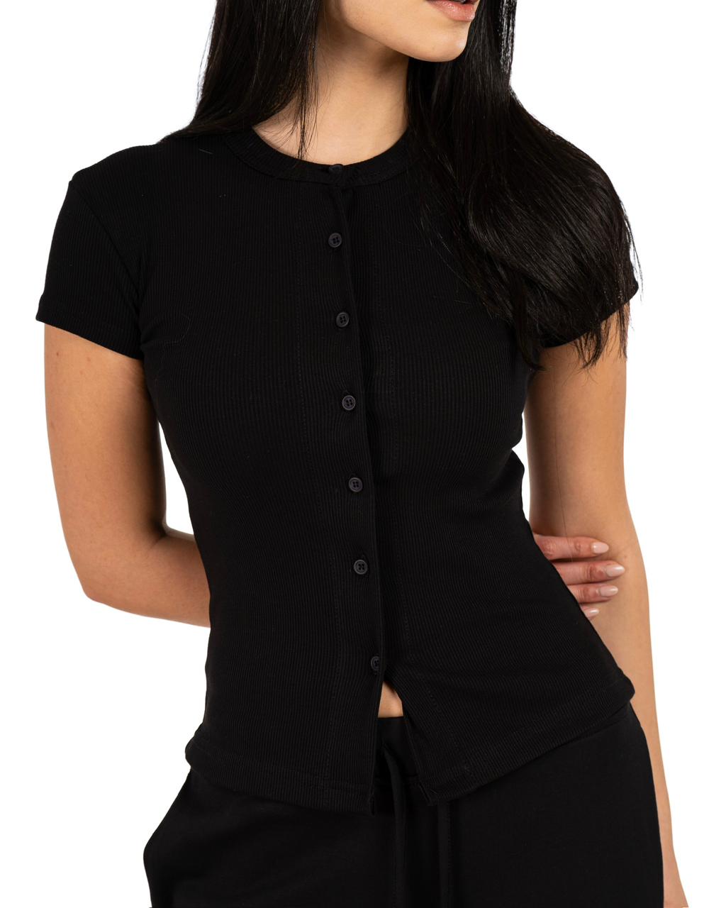 Short Sleeve buttons top - Black