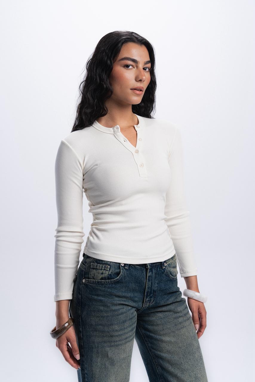 Long Sleeve buttons top - Off white
