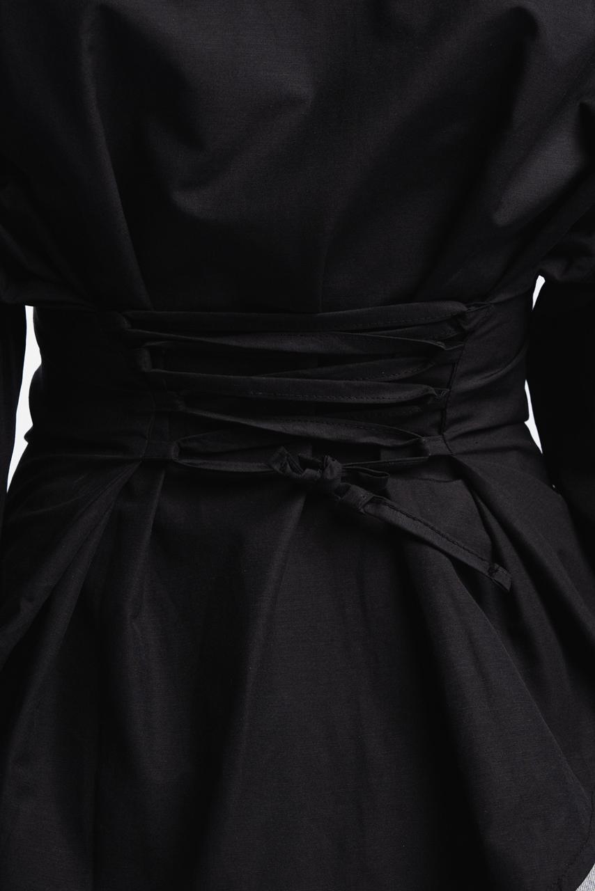 Back Tie Poplin Shirt - Black