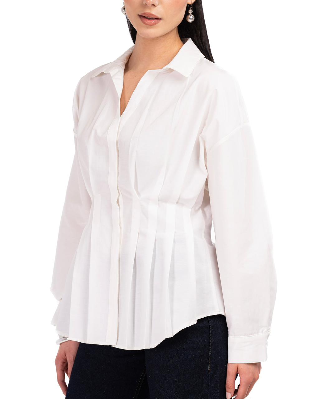 Poplin Pleated Shirt -White