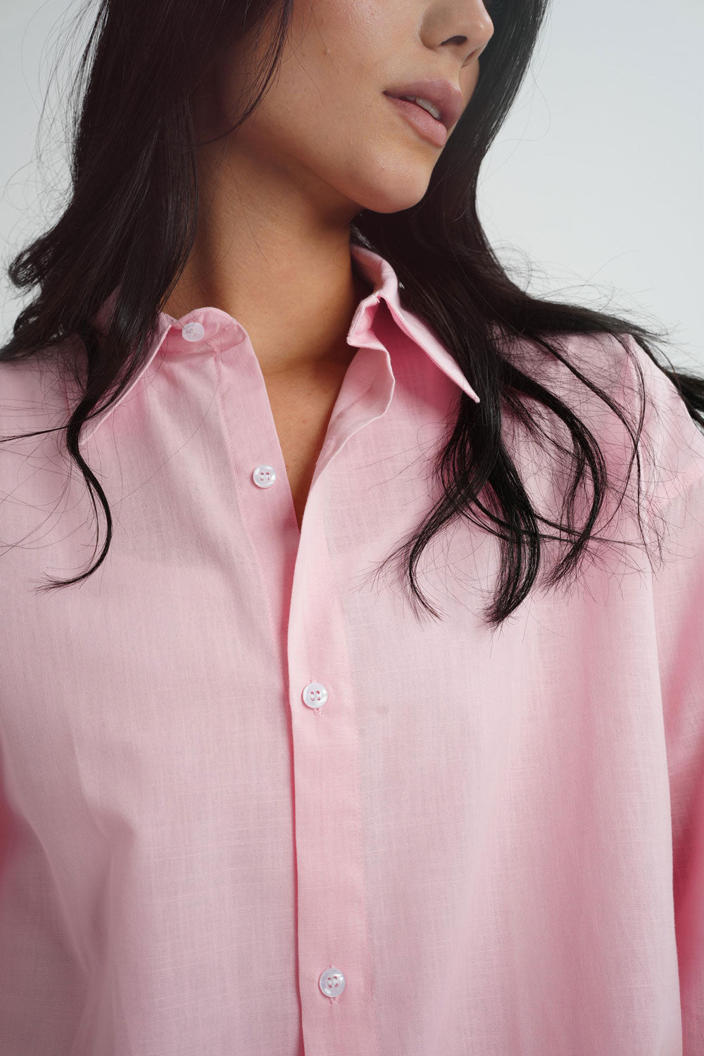 Long sleeve linen shirt - Pink