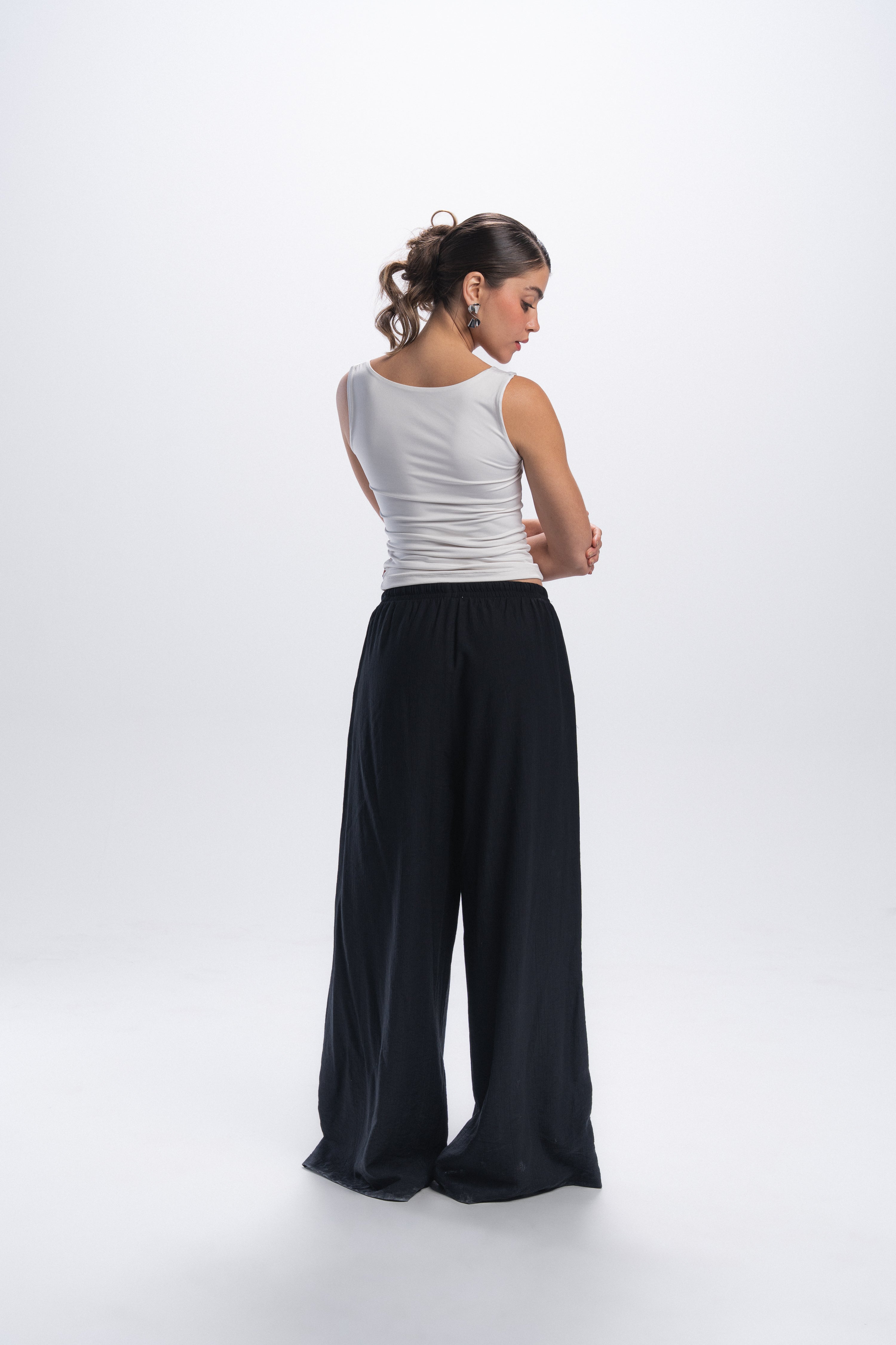 Crinkle linen pants - Black