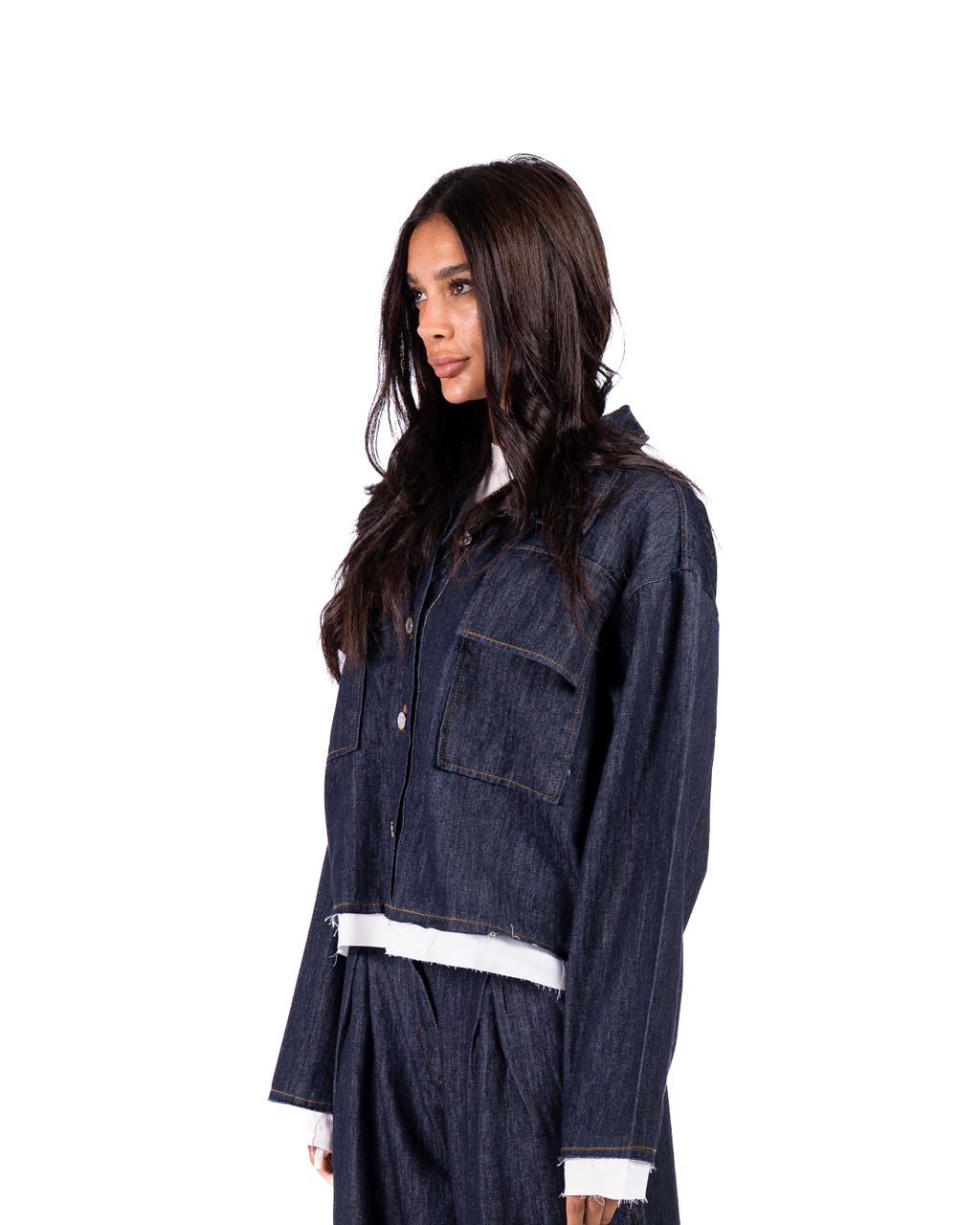 Denim Shirt with unfinished Popline