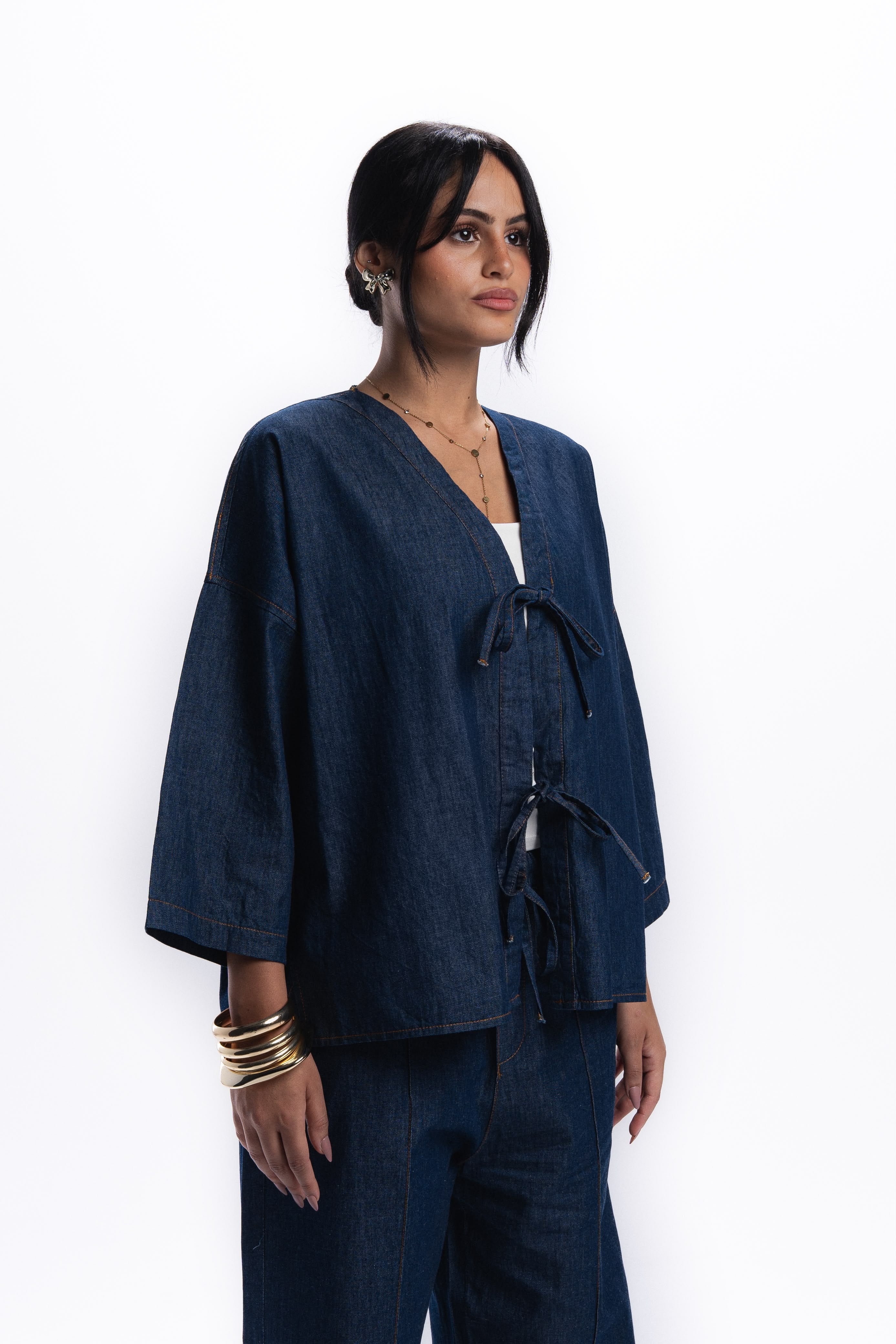 Front Tie Denim Shirt - dark Blue