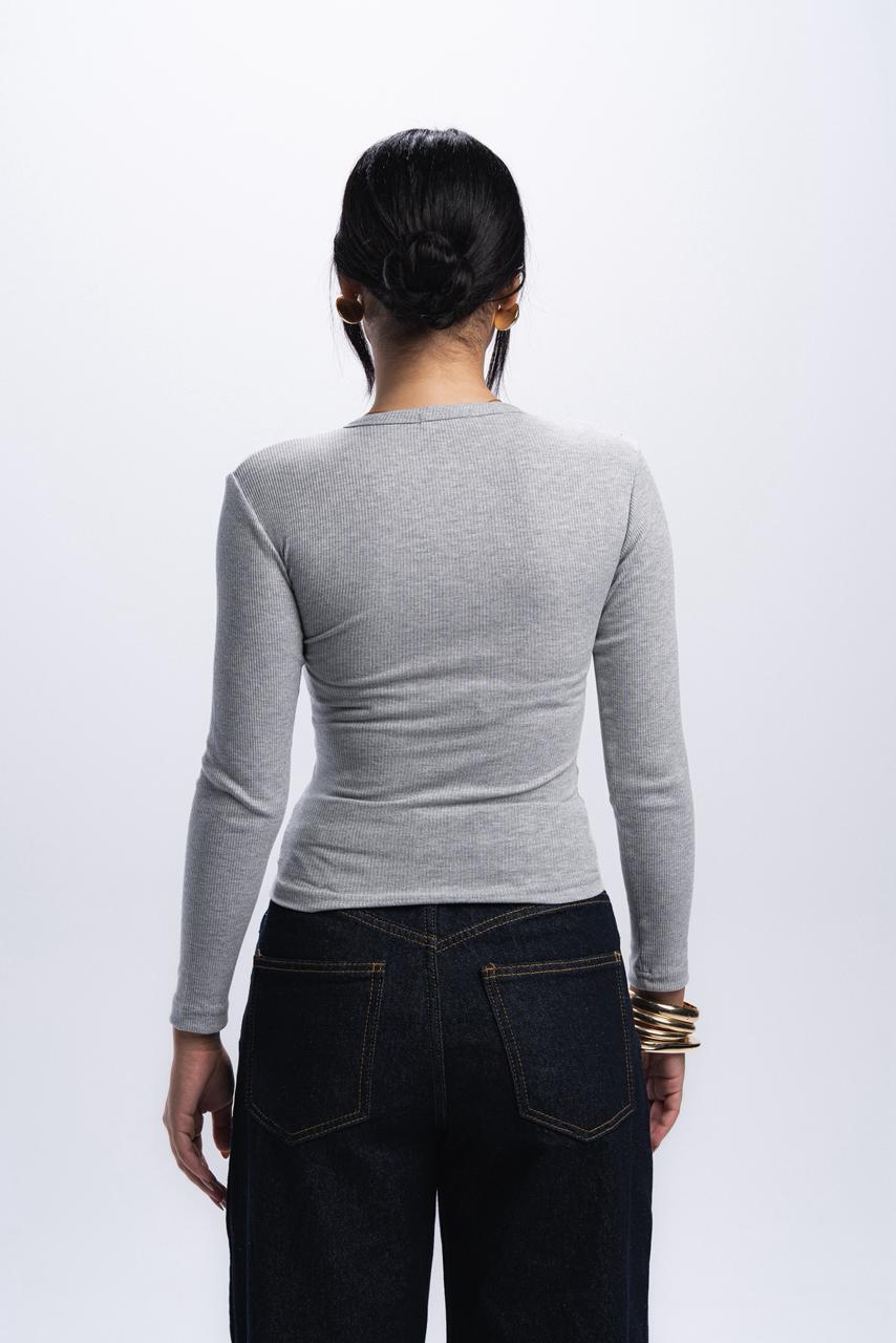 Long Sleeve buttons top - light grey