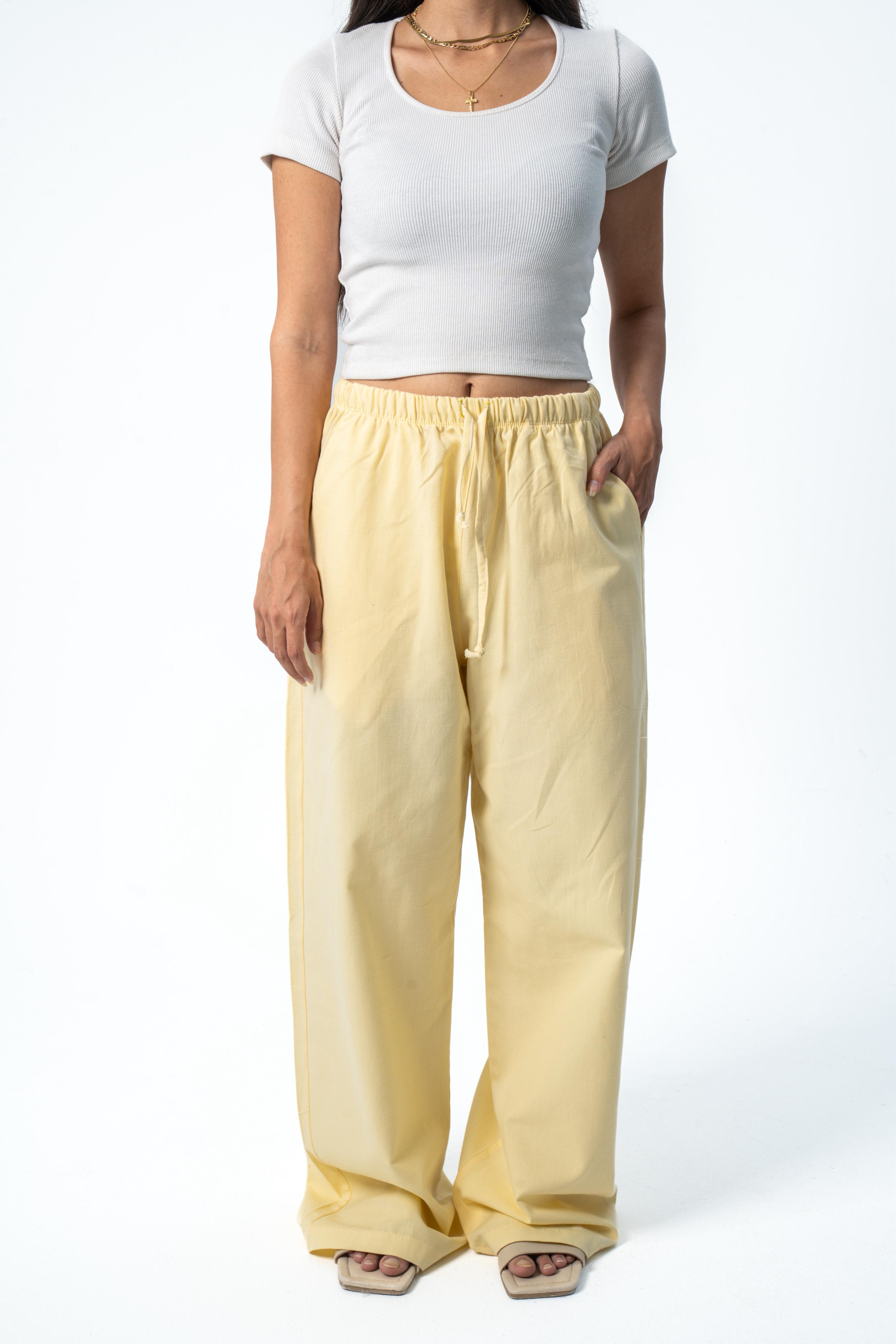 Wide-leg linen trousers - Buttery yellow