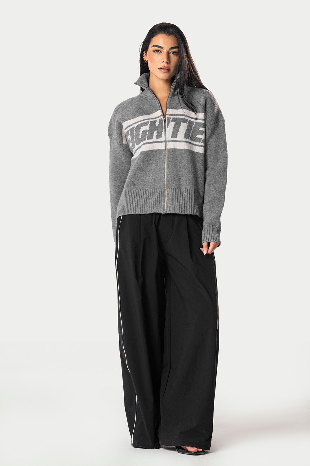 Eighties Zip Up knitted Sweater – Grey – photo 7