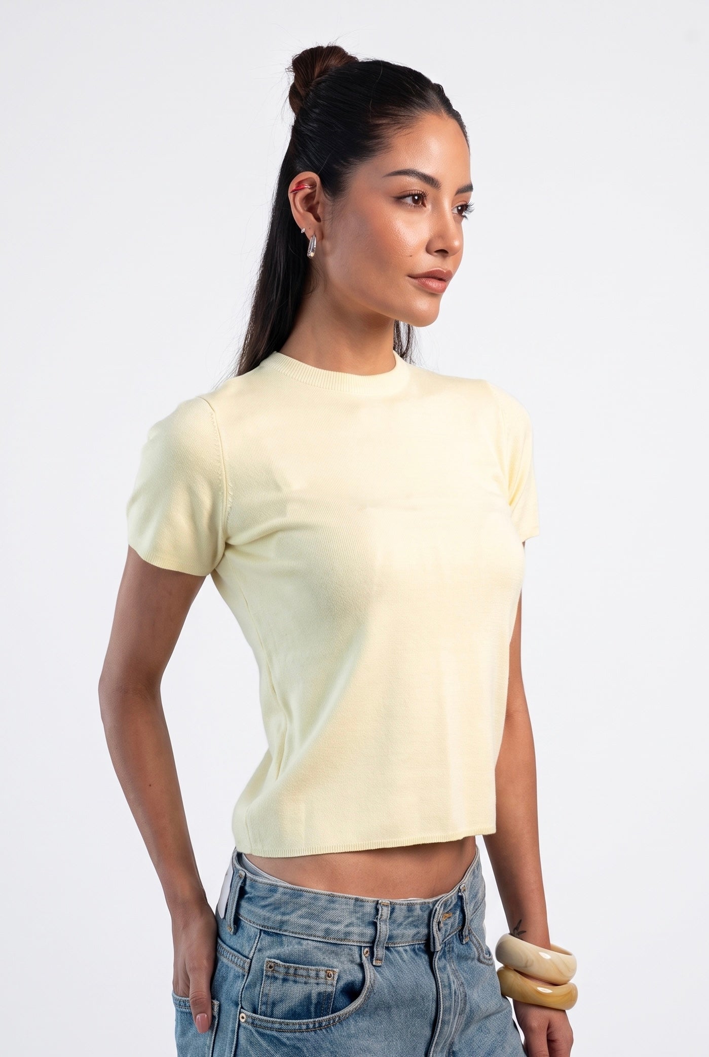 Soft Touch Round Knit Top - butter yellow