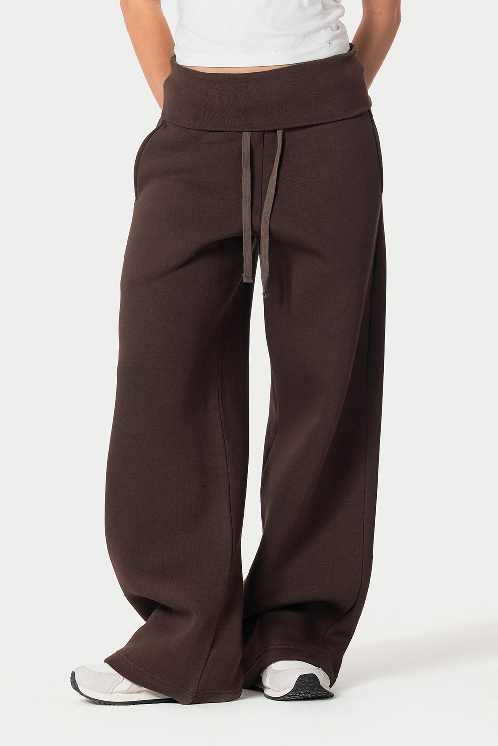 Fold Over Wide Leg Sweatpants – Brown – photo 6