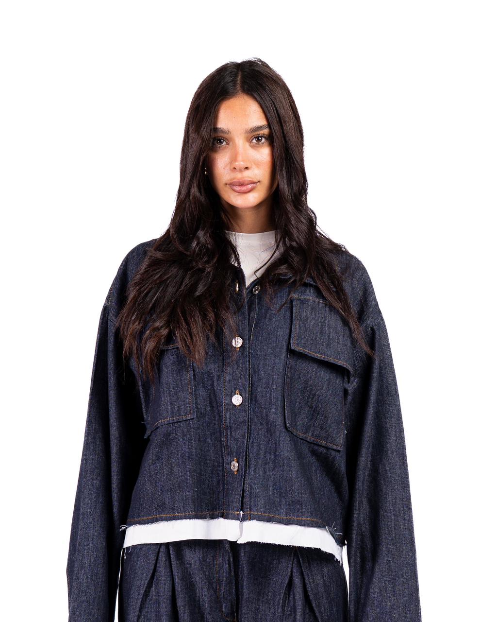 Denim Shirt with unfinished Popline