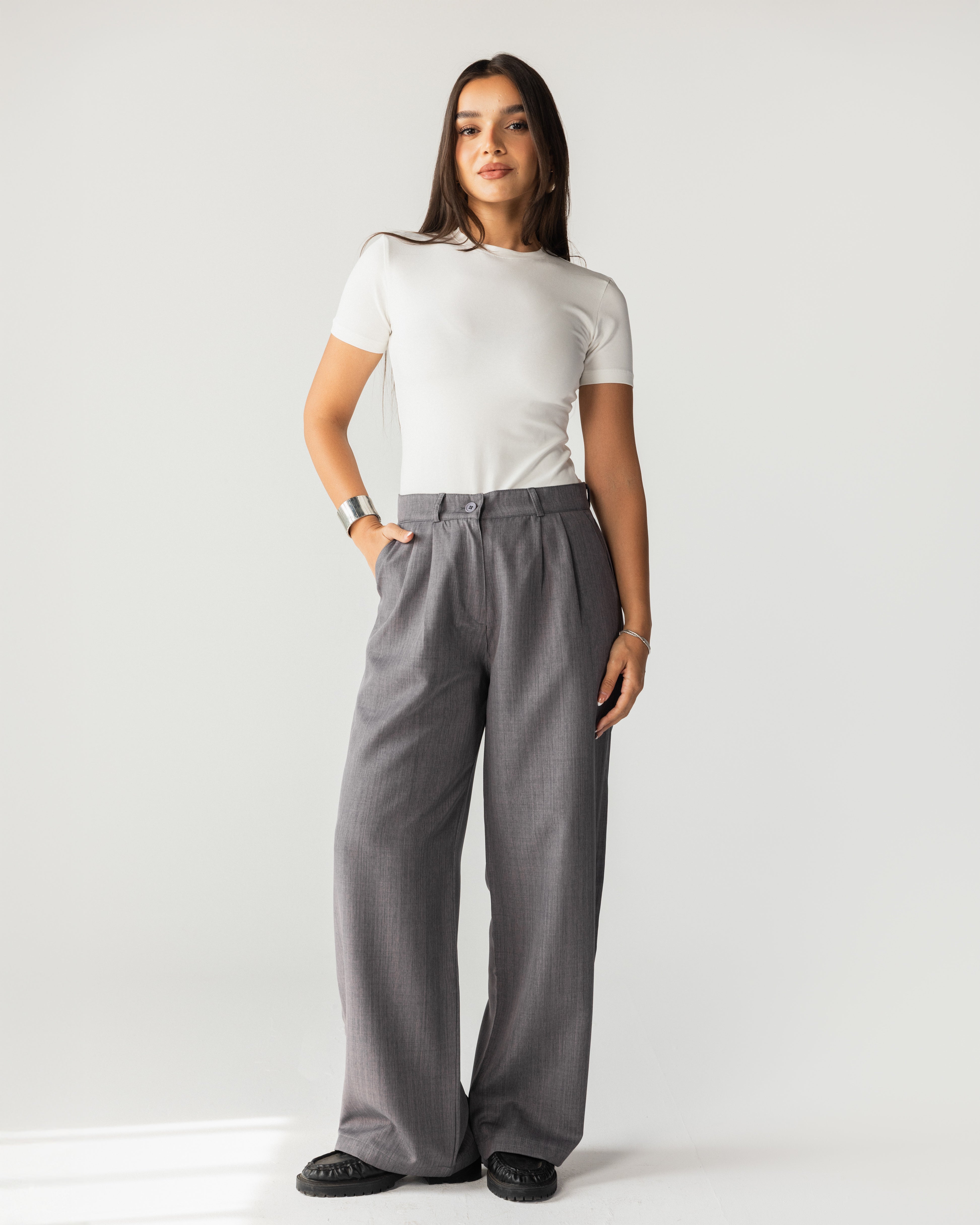 Wide Leg Tailored Pants-Grey