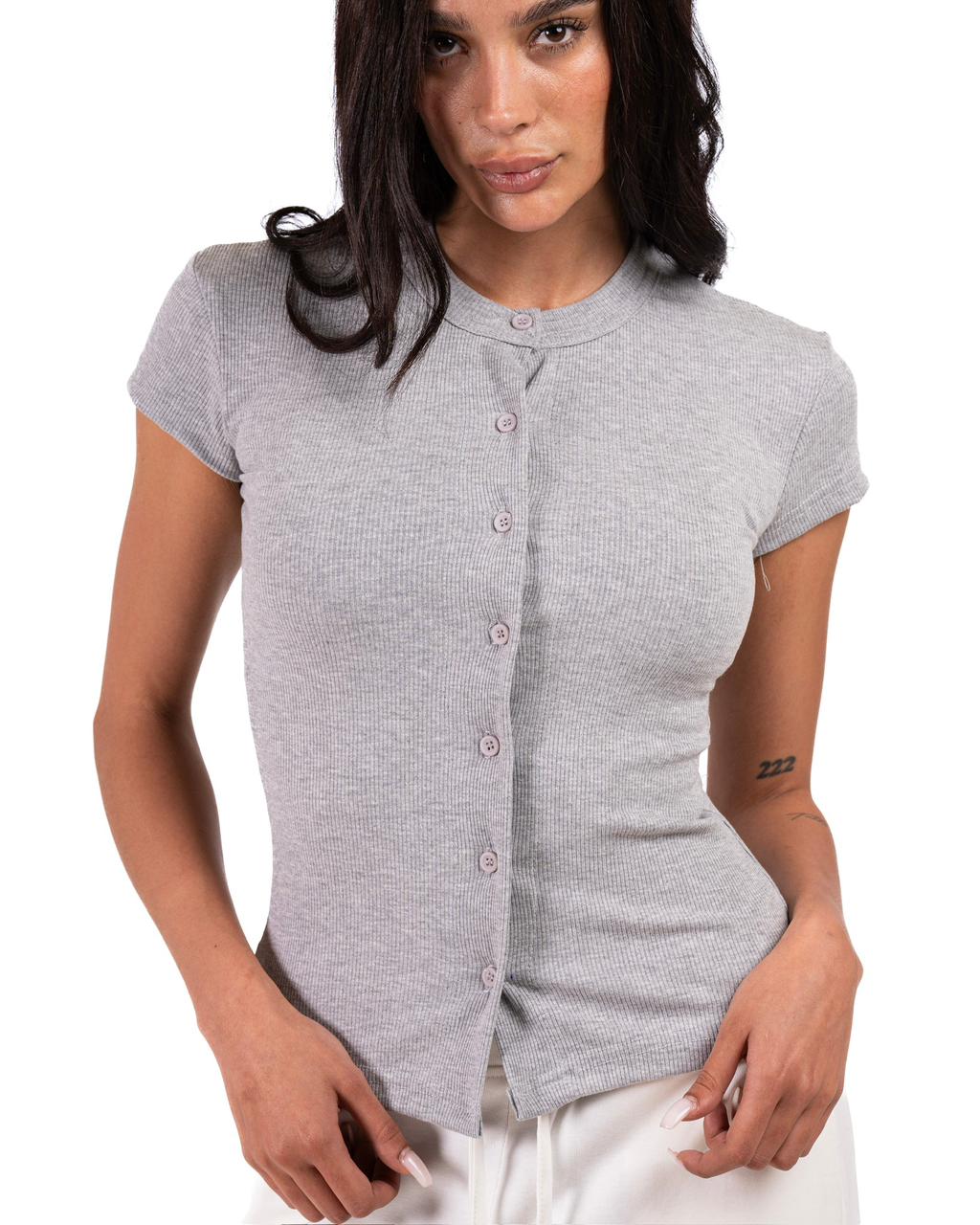 Short Sleeve buttons top - Light grey