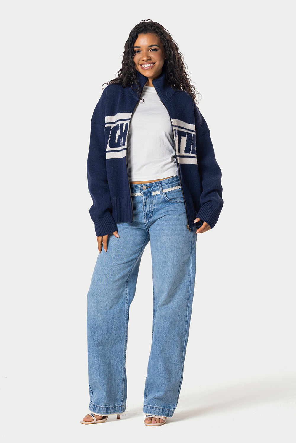 Eighties Zip Up knitted Sweater – Navy Blue – photo 9