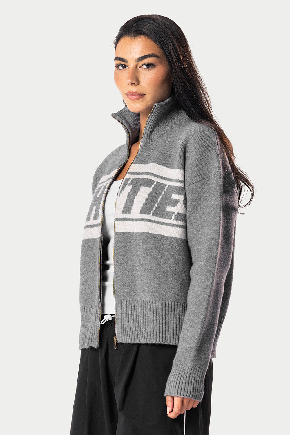 Eighties Zip Up knitted Sweater – Grey – photo 4