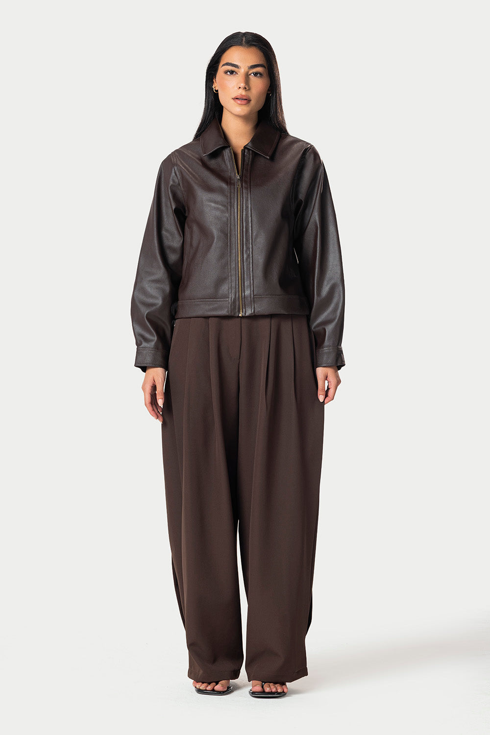 Cropped Leather Jacket – Brown – photo 6