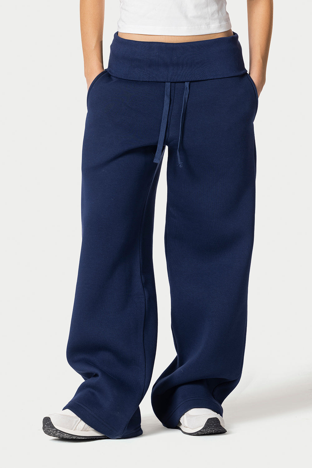 Fold Over Wide Leg Sweatpants – Navy blue – photo 5
