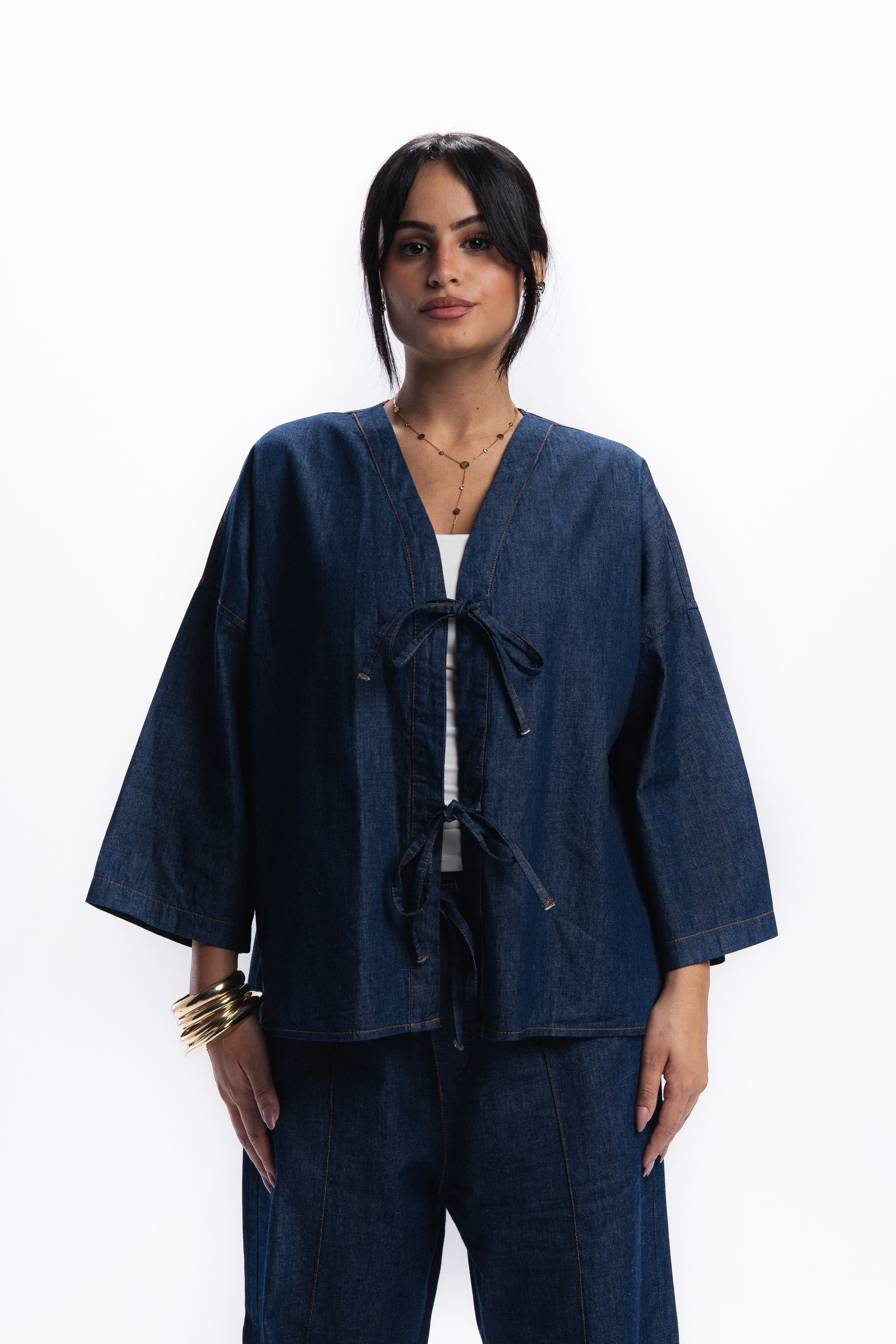 Front Tie Denim Shirt - dark Blue