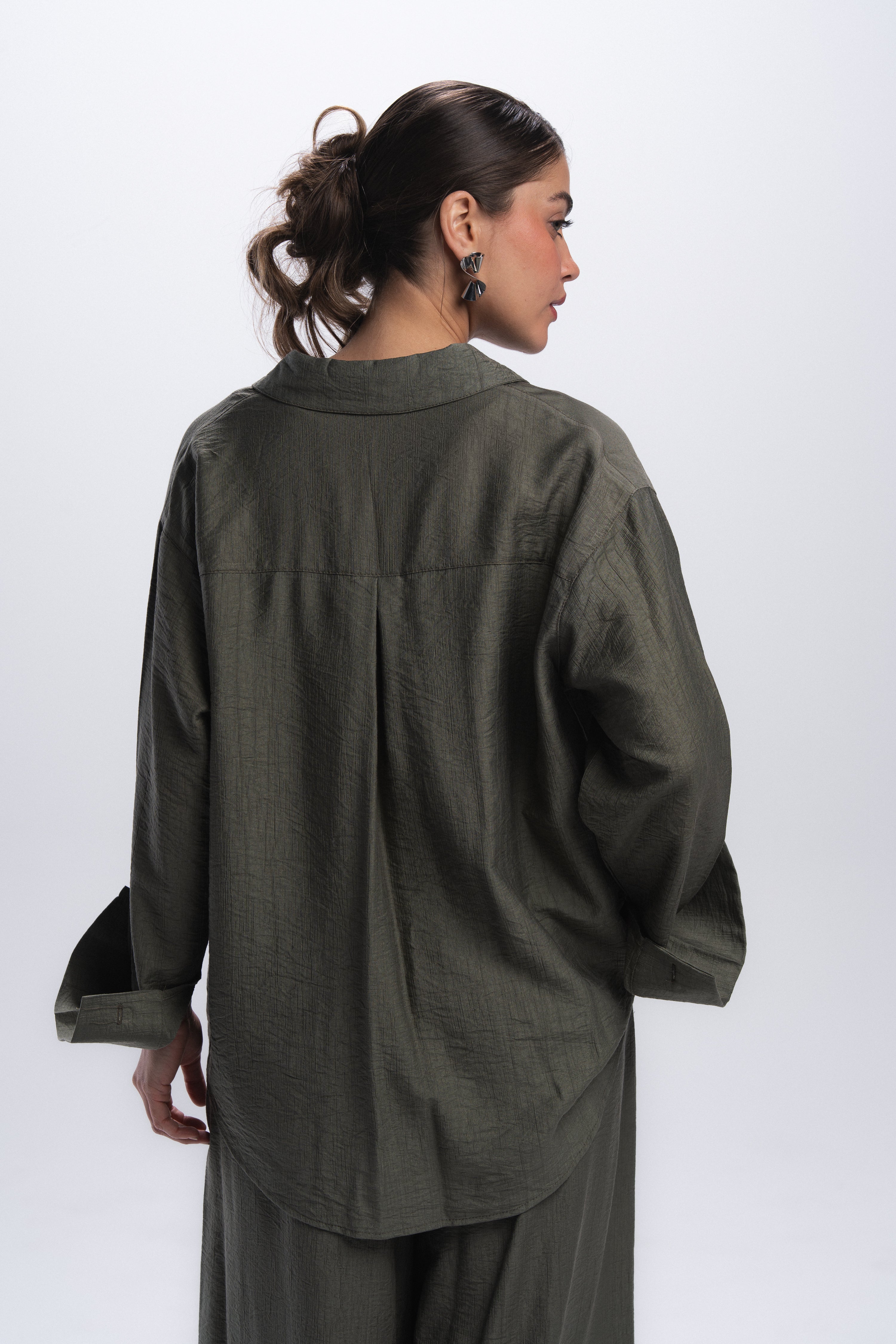 Crinkle Linen Chemise - Olive