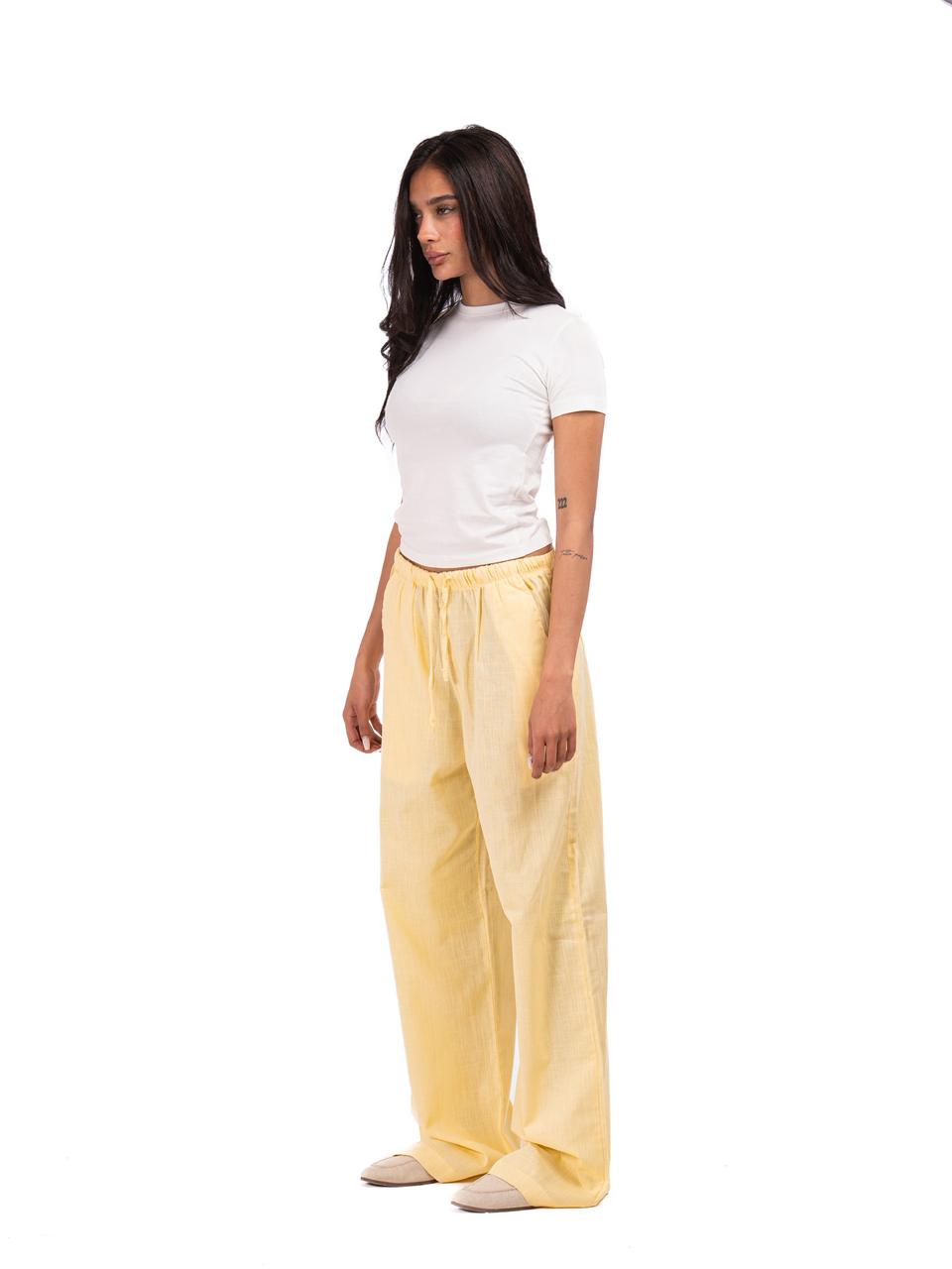 Wide Leg Linen Trousers - Yellow
