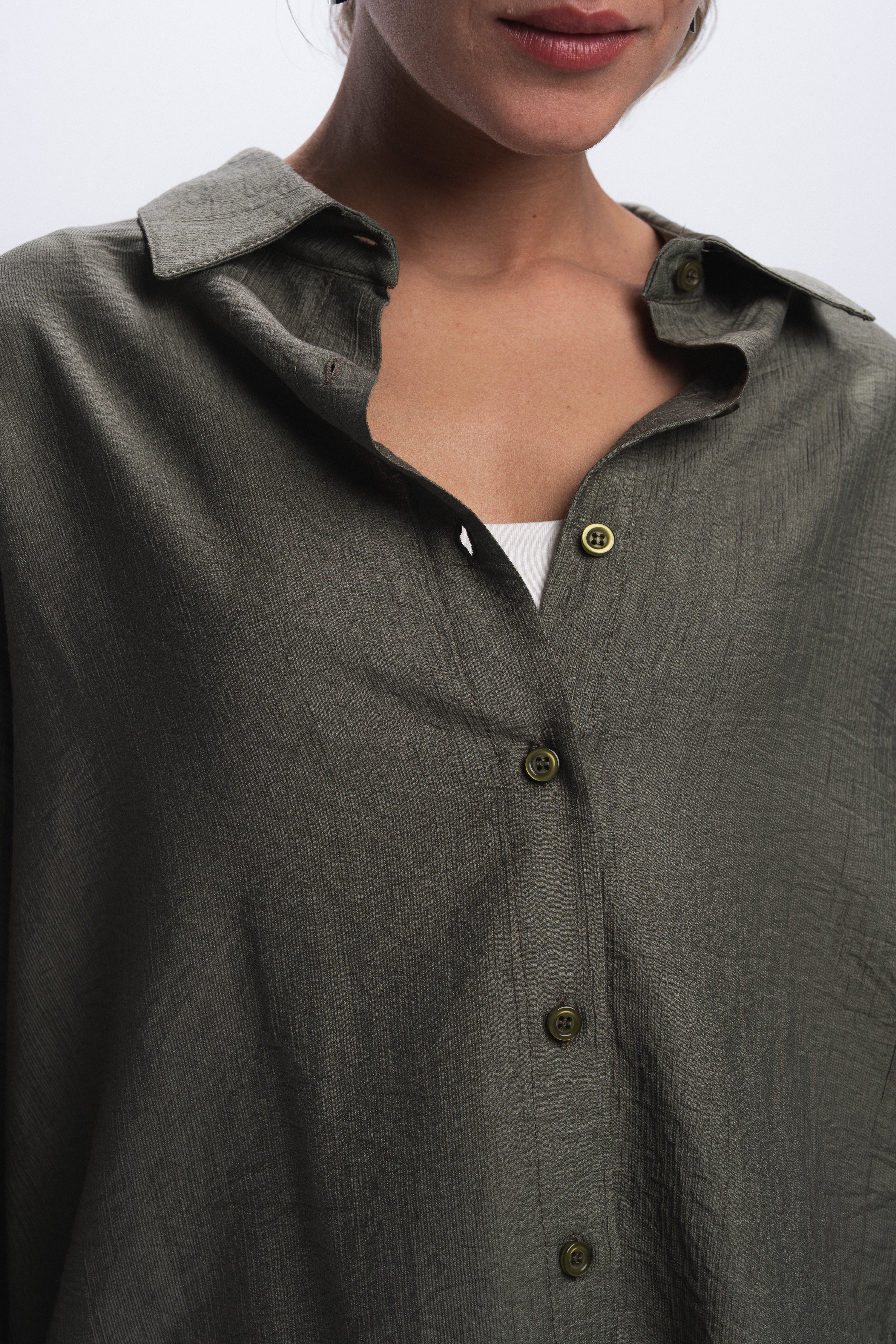 Crinkle Linen Chemise - Olive