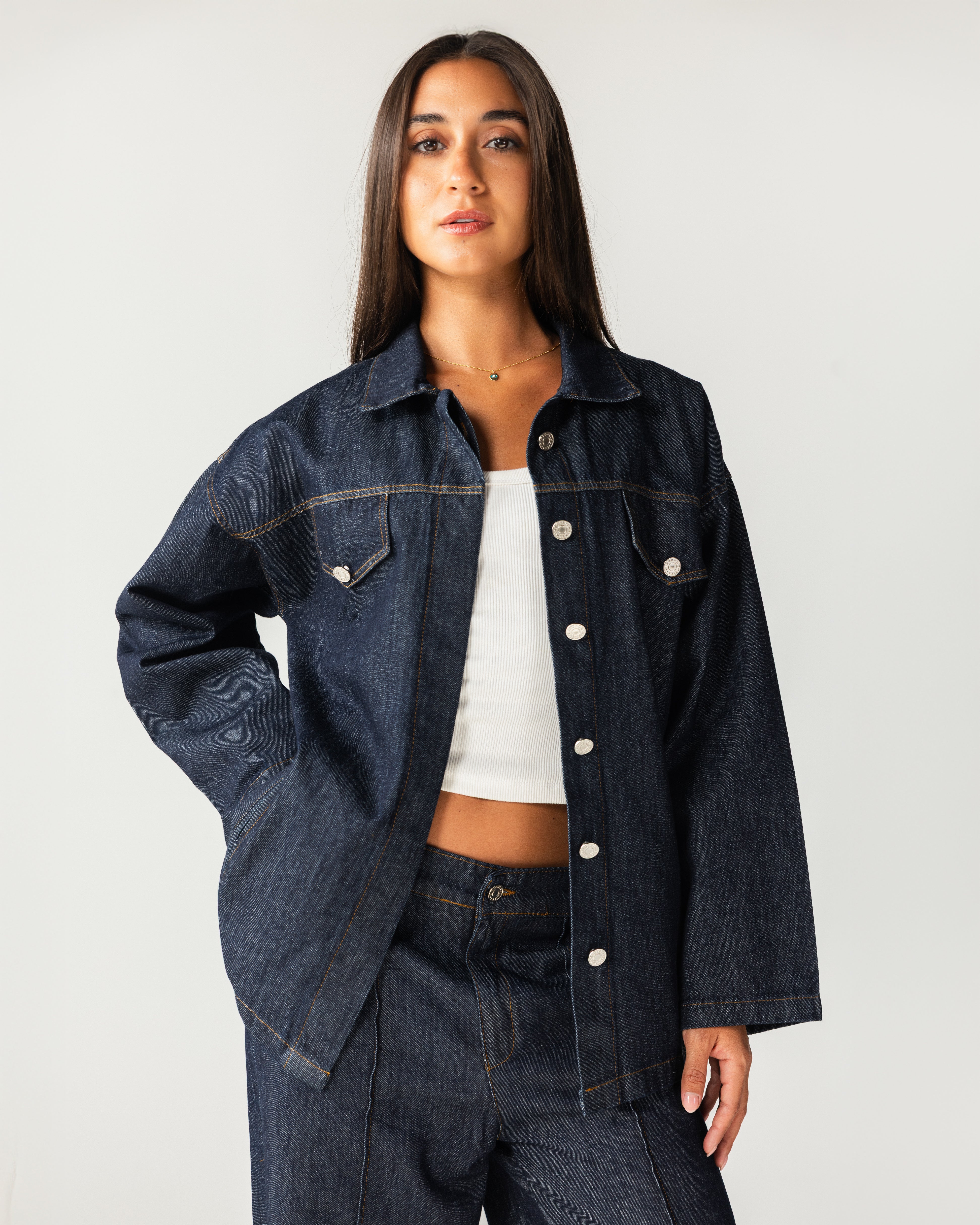 Denim Chemise With Belt - Blue Raw