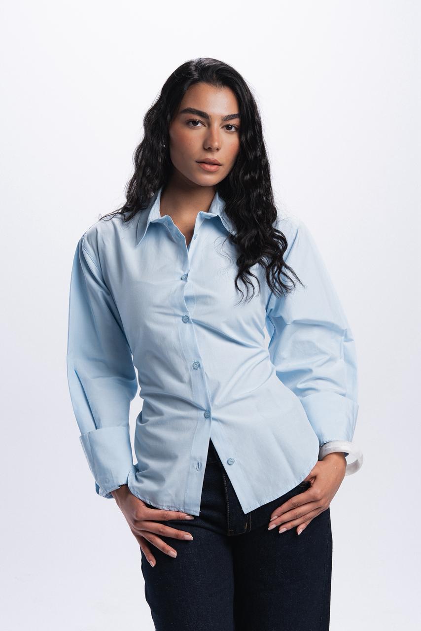 Back Tie Poplin Shirt - Baby Blue