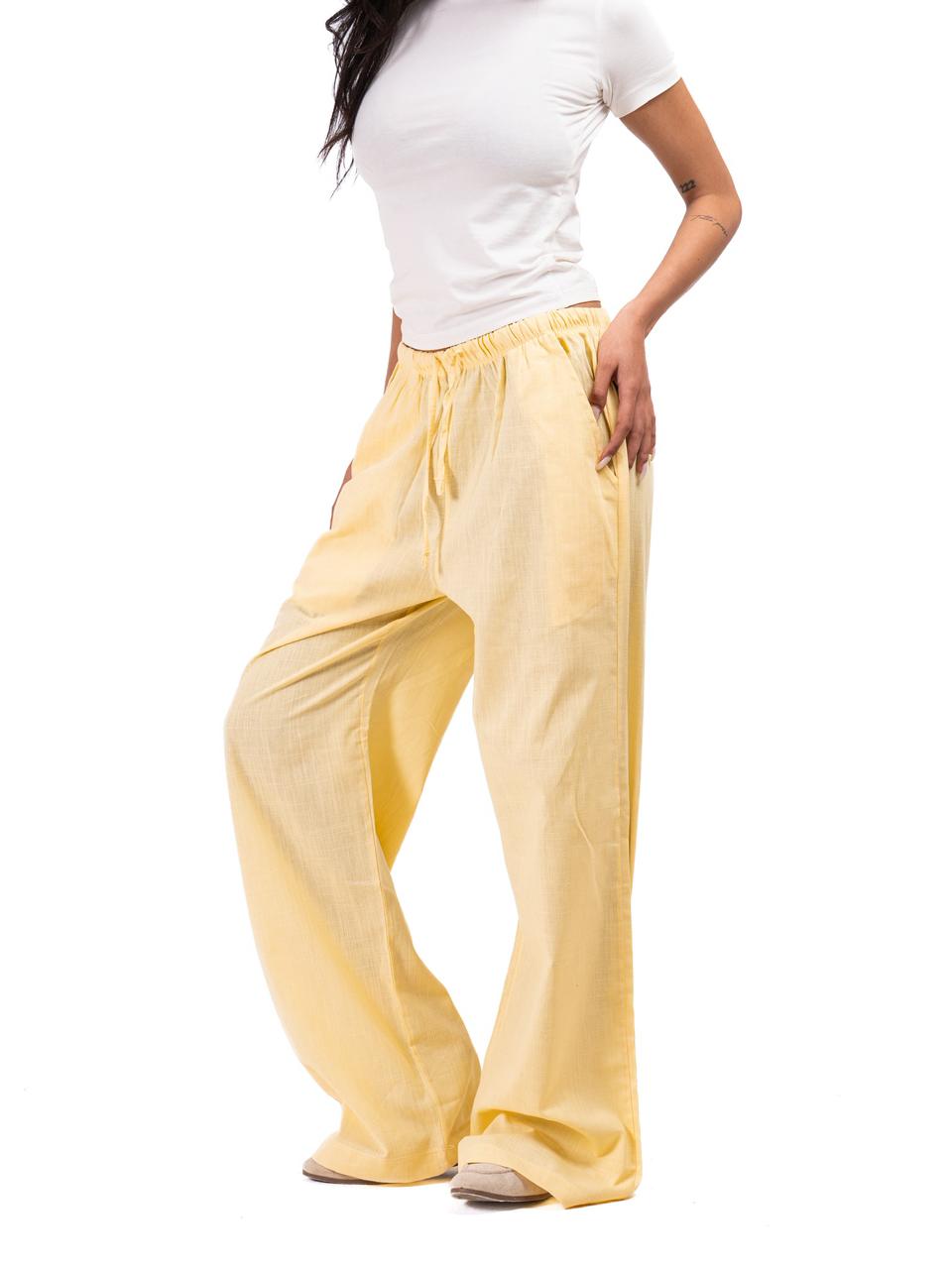 Wide Leg Linen Trousers - Yellow