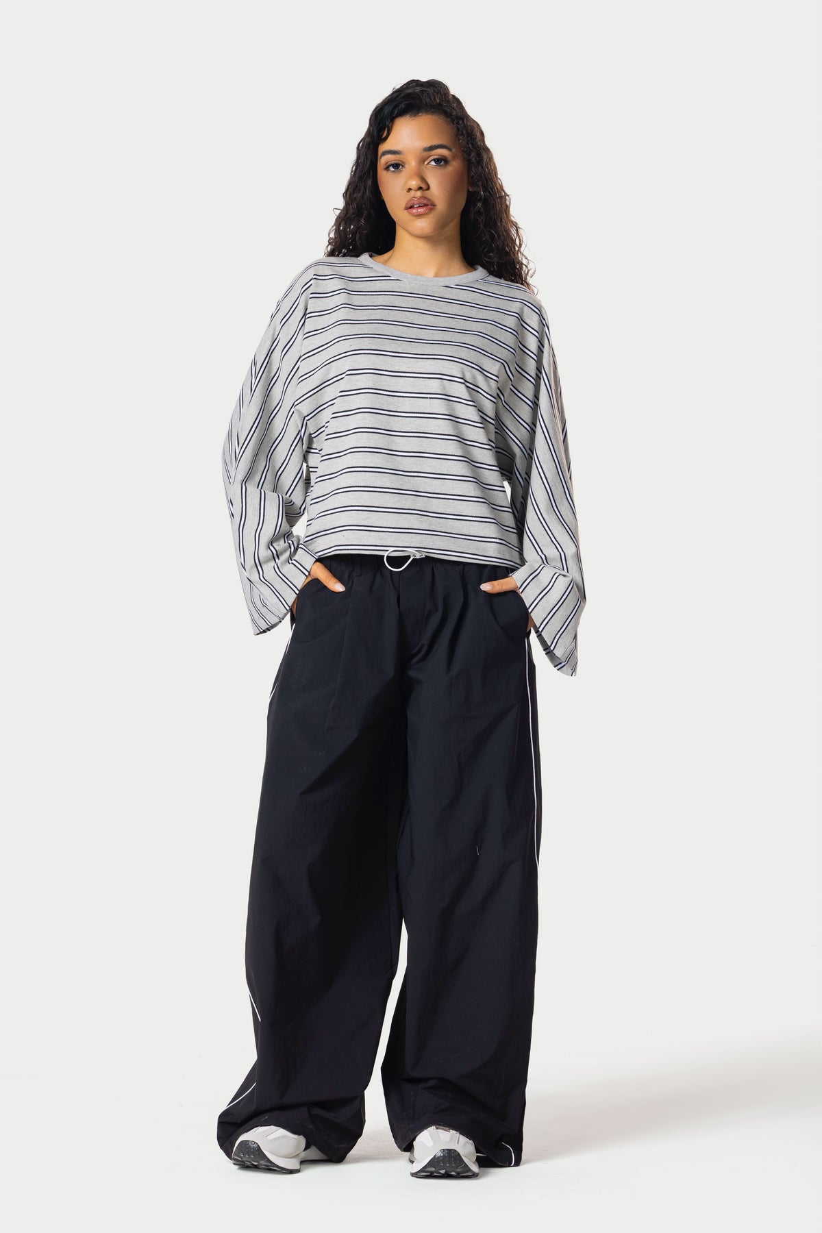 Wide Sleeve Striped Tee – Grey – photo 2