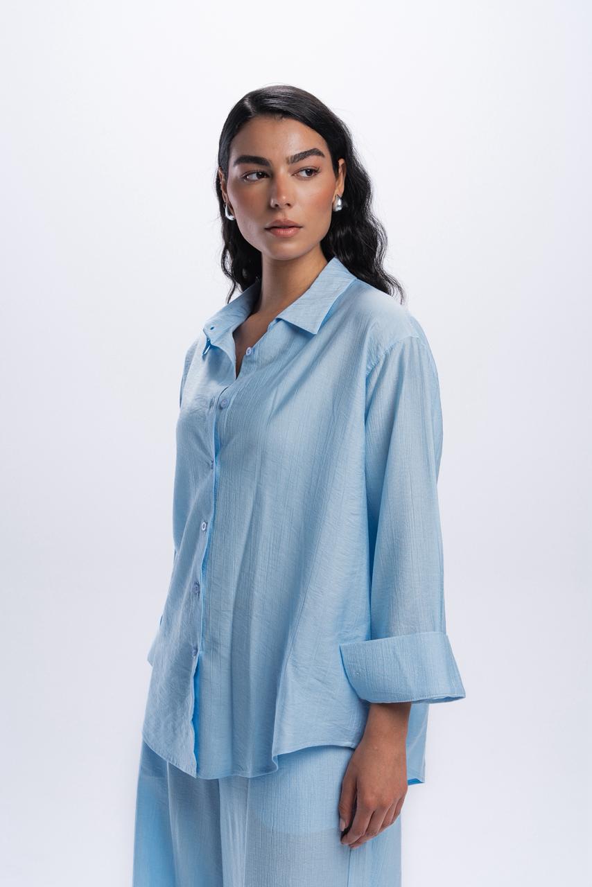 Crinkle Linen Chemise - Baby Blue