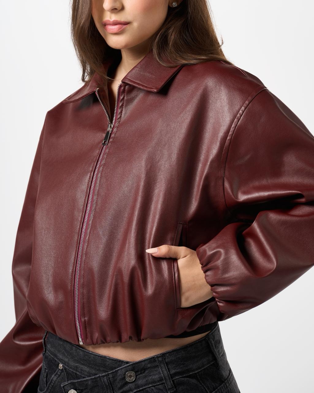 Leather bomber jacket - Burgundy