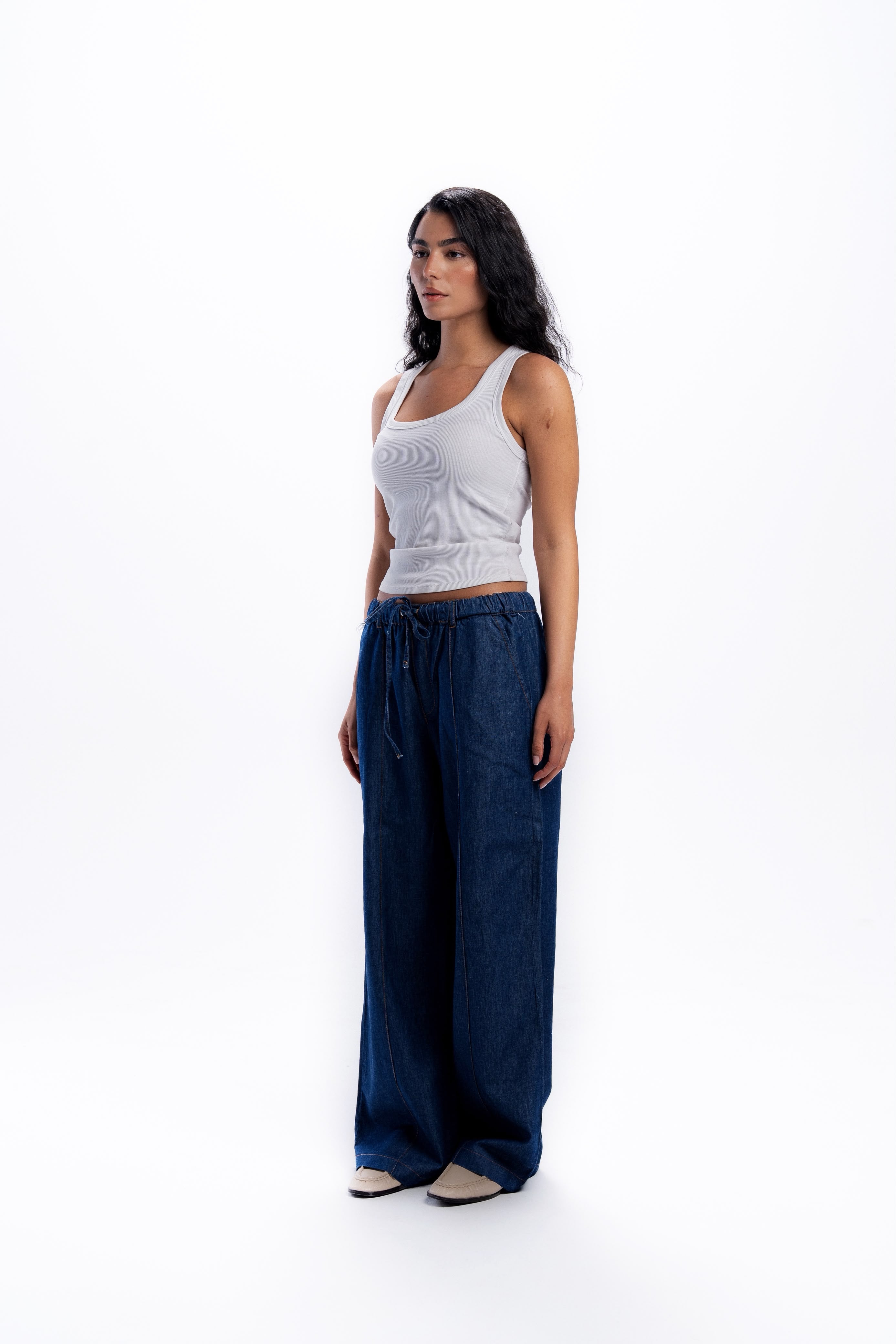 High Waist Wide Leg Denim pants - Dark Blue