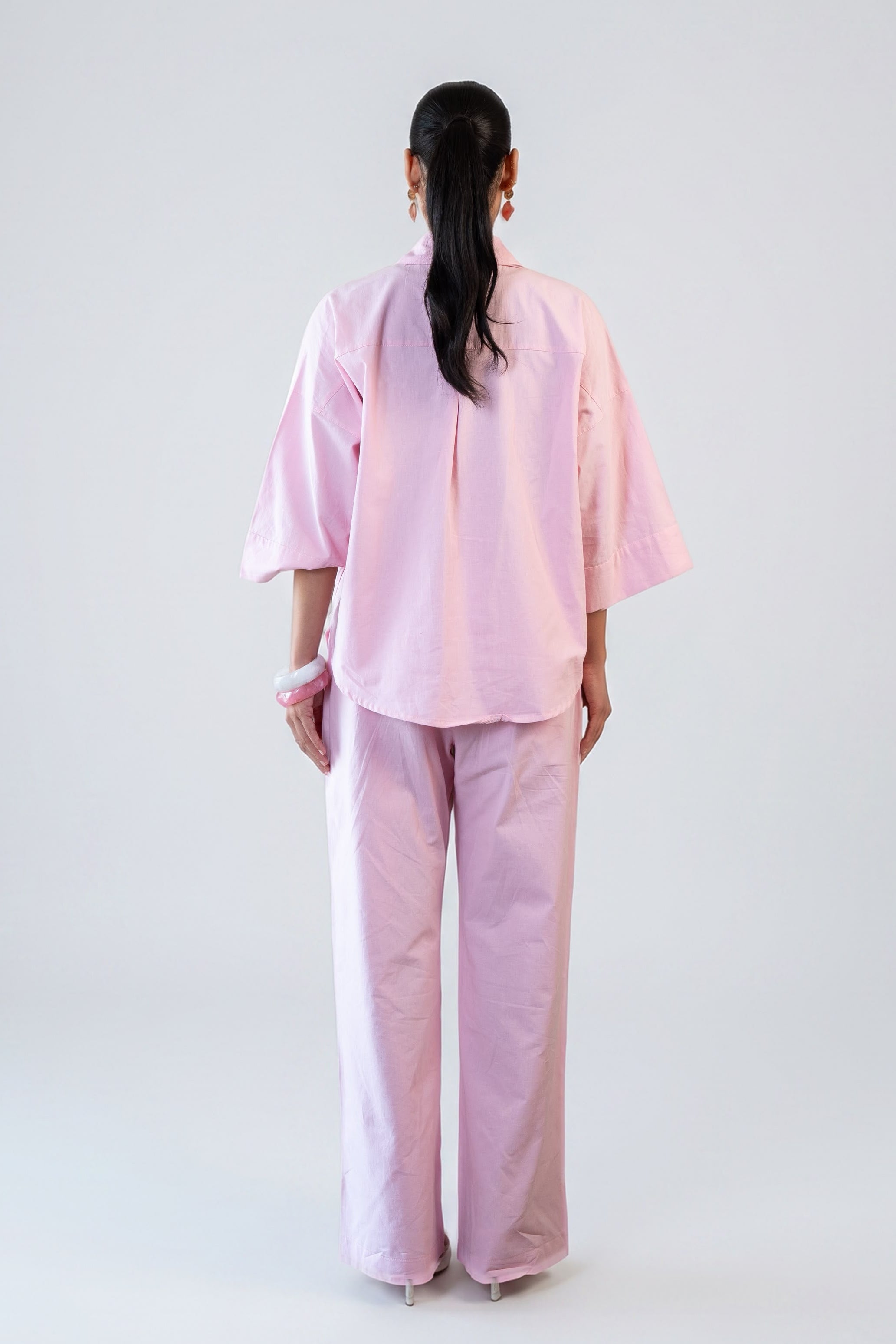 Wide Sleeve Linen Shirt - Pink