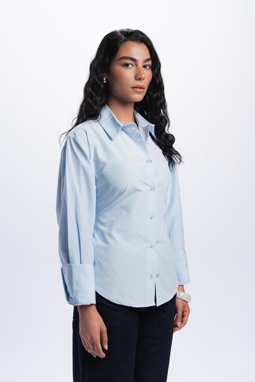 Back Tie Poplin Shirt - Baby Blue