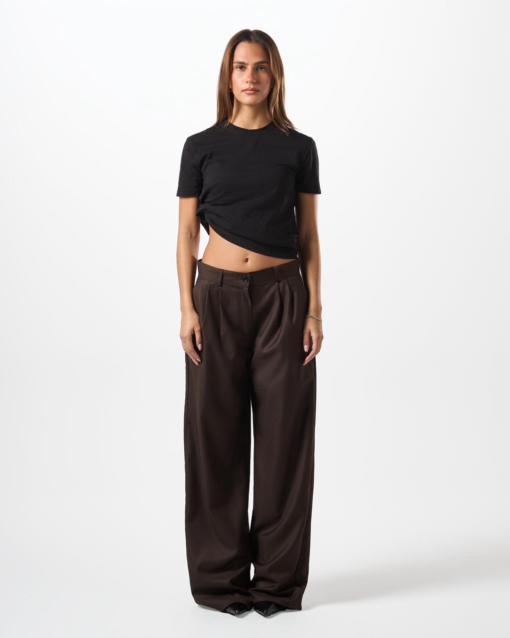 Wide Leg Tailored Pants- Brown