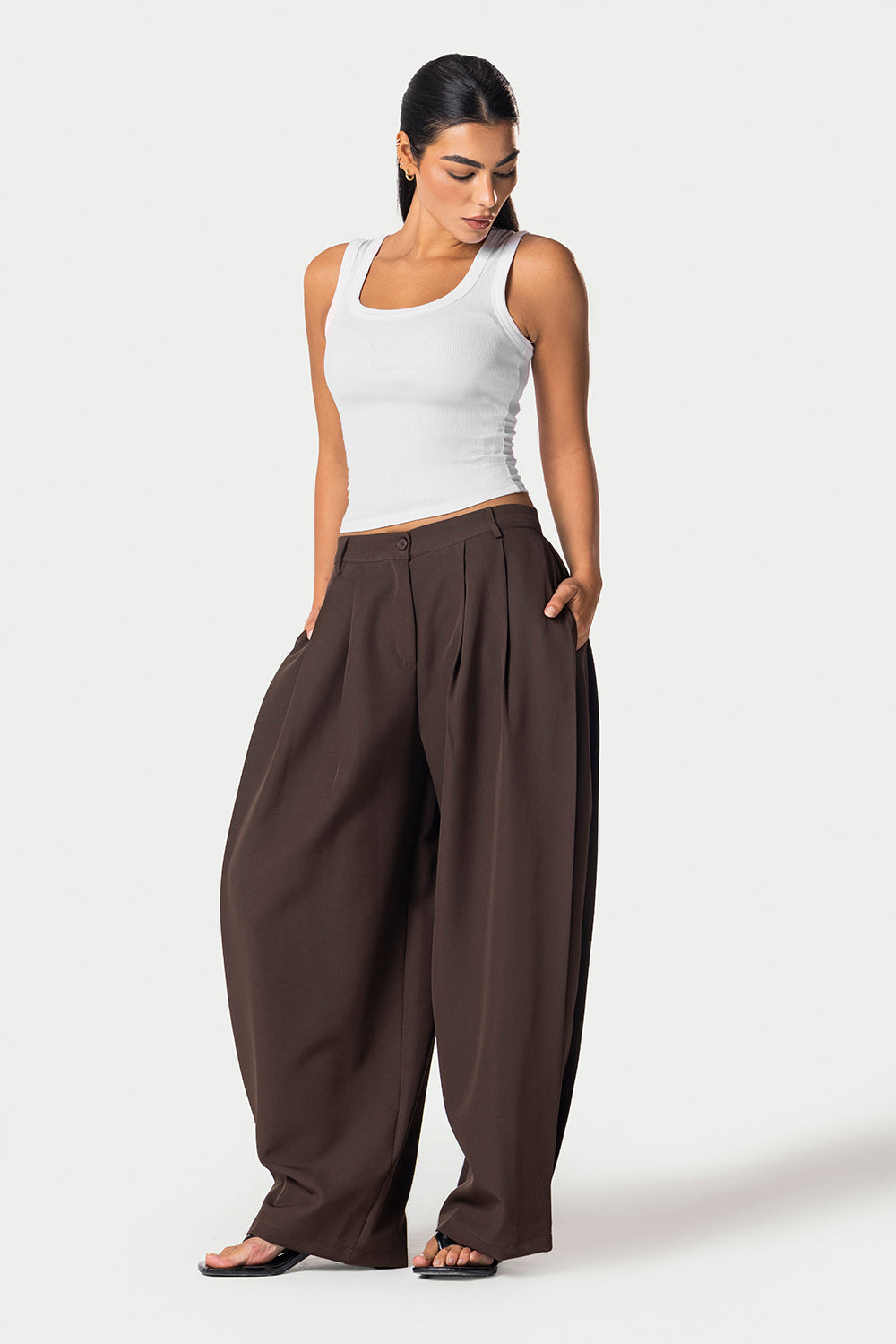 Side Pleated Trousers – Brown – photo 2