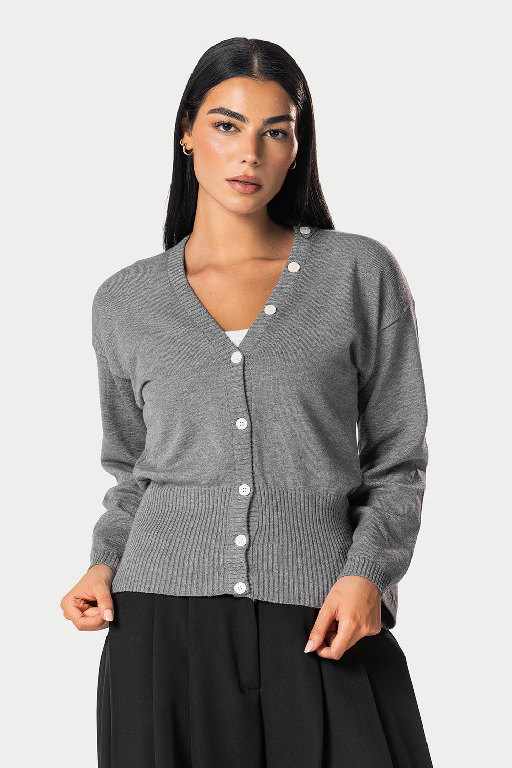 Wide Sleeve Knitted Cardigan – Grey | Eighties