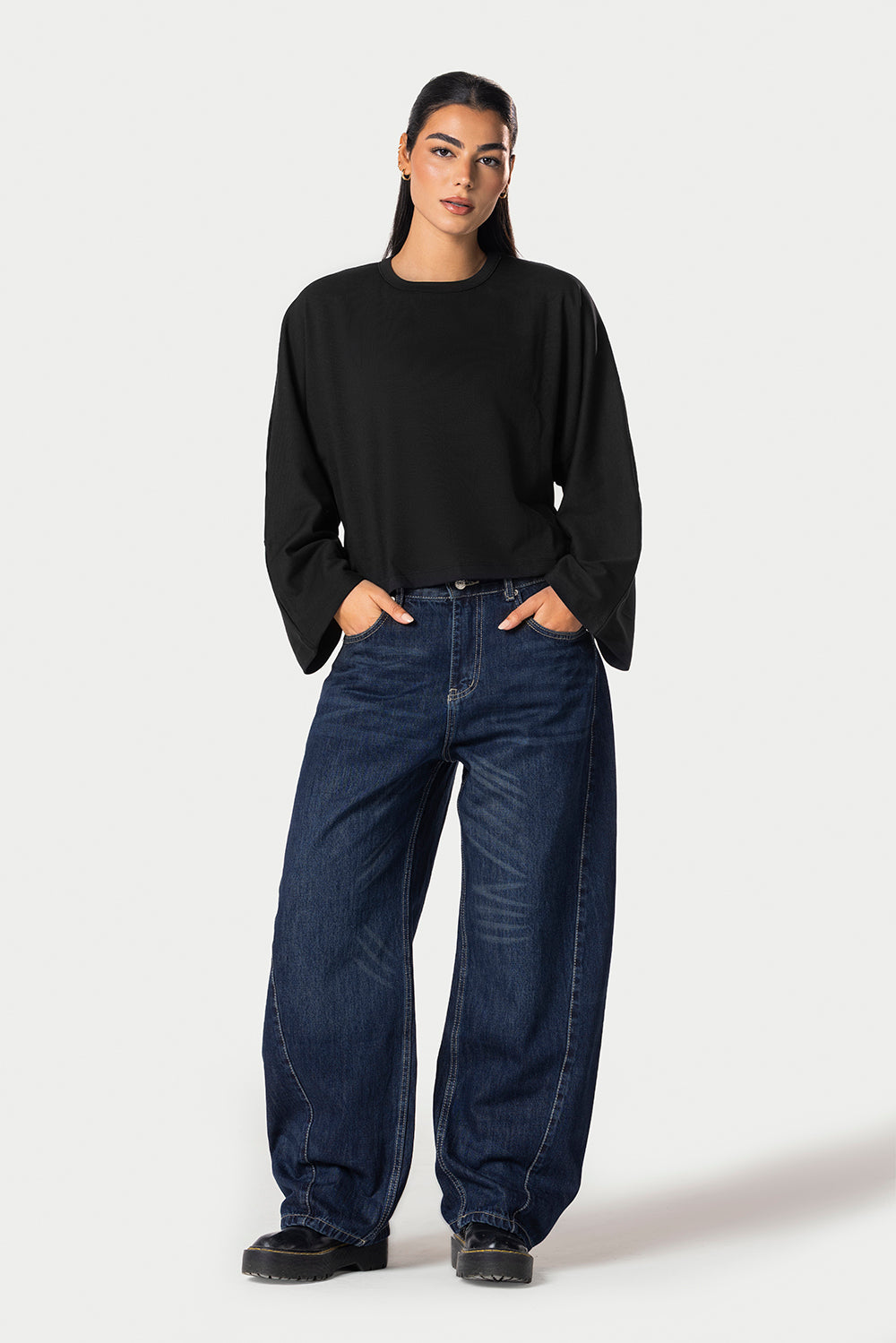 Wide Sleeve Cotton Tee – Black – photo 4