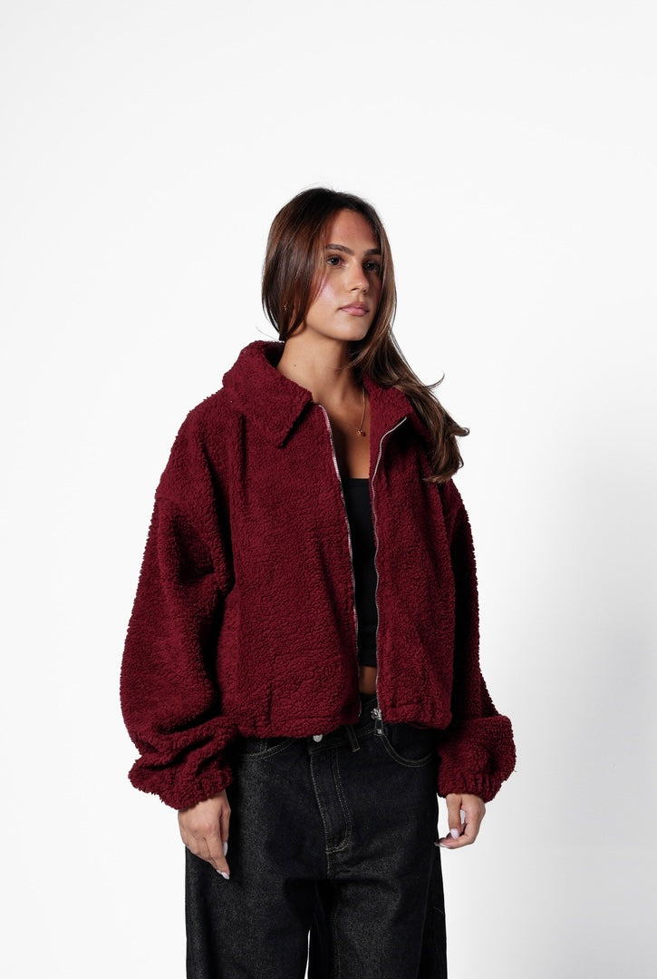 Fur bomber jacket - Burgundy