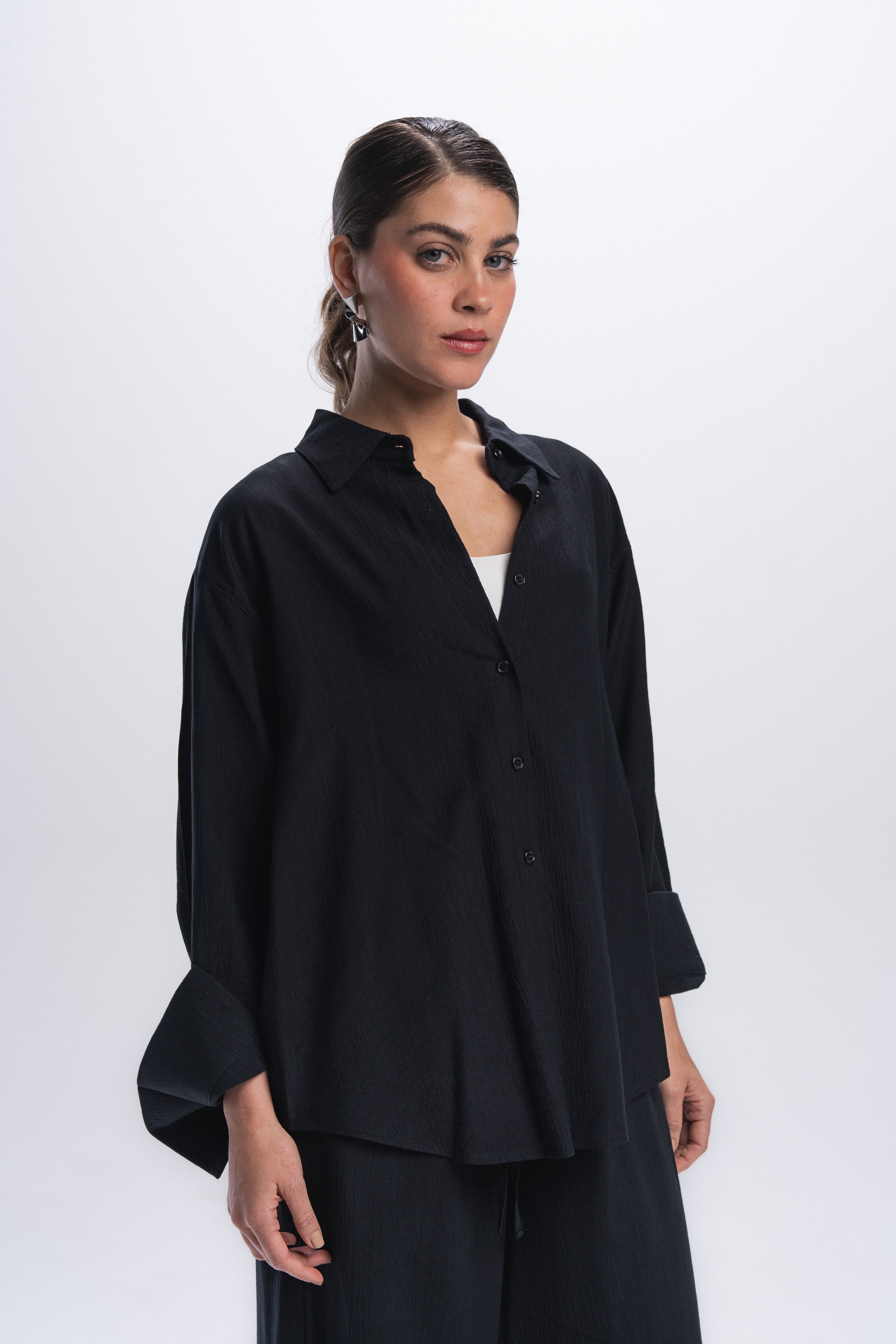 Crinkle Linen Chemise - Black