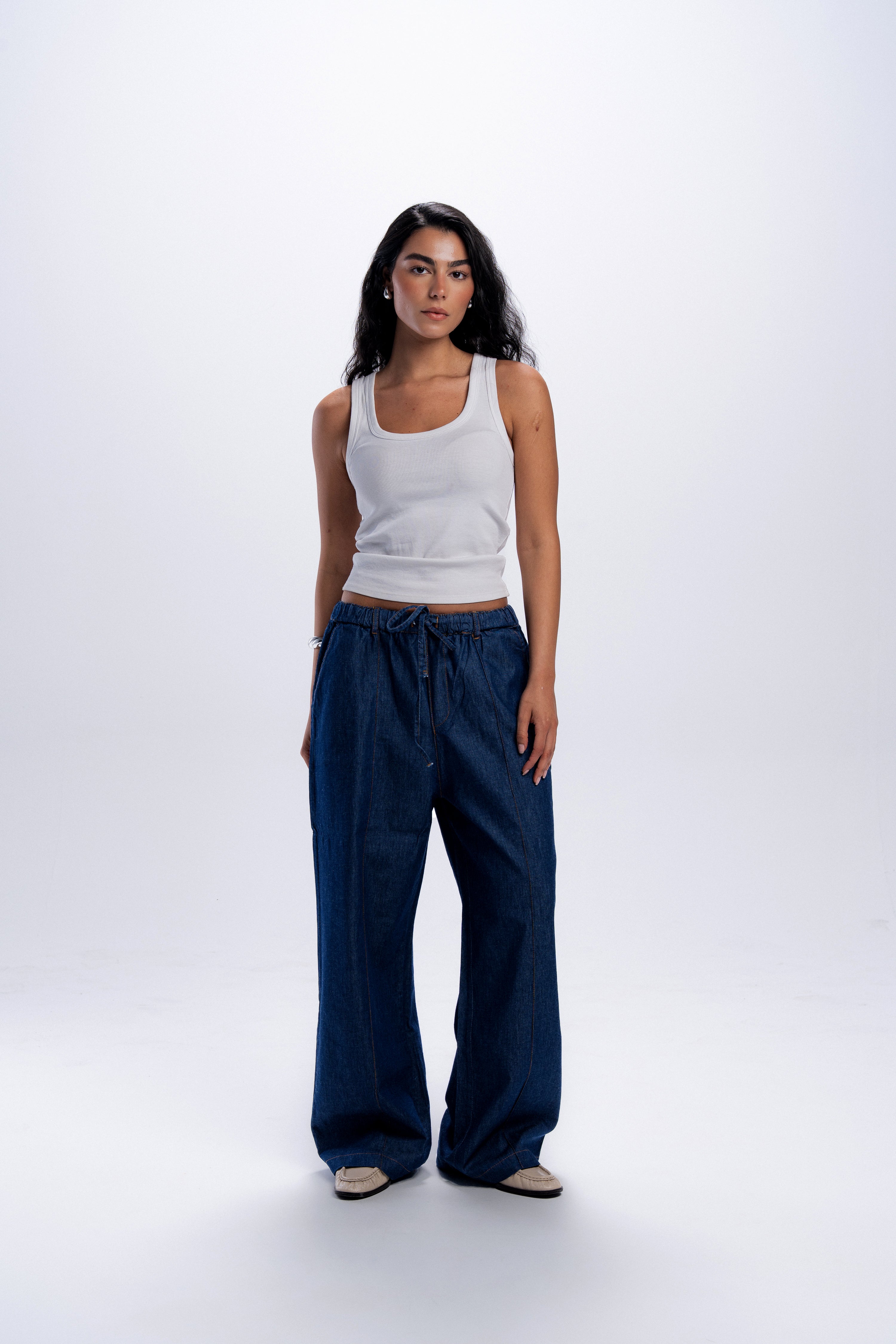 High Waist Wide Leg Denim pants - Dark Blue