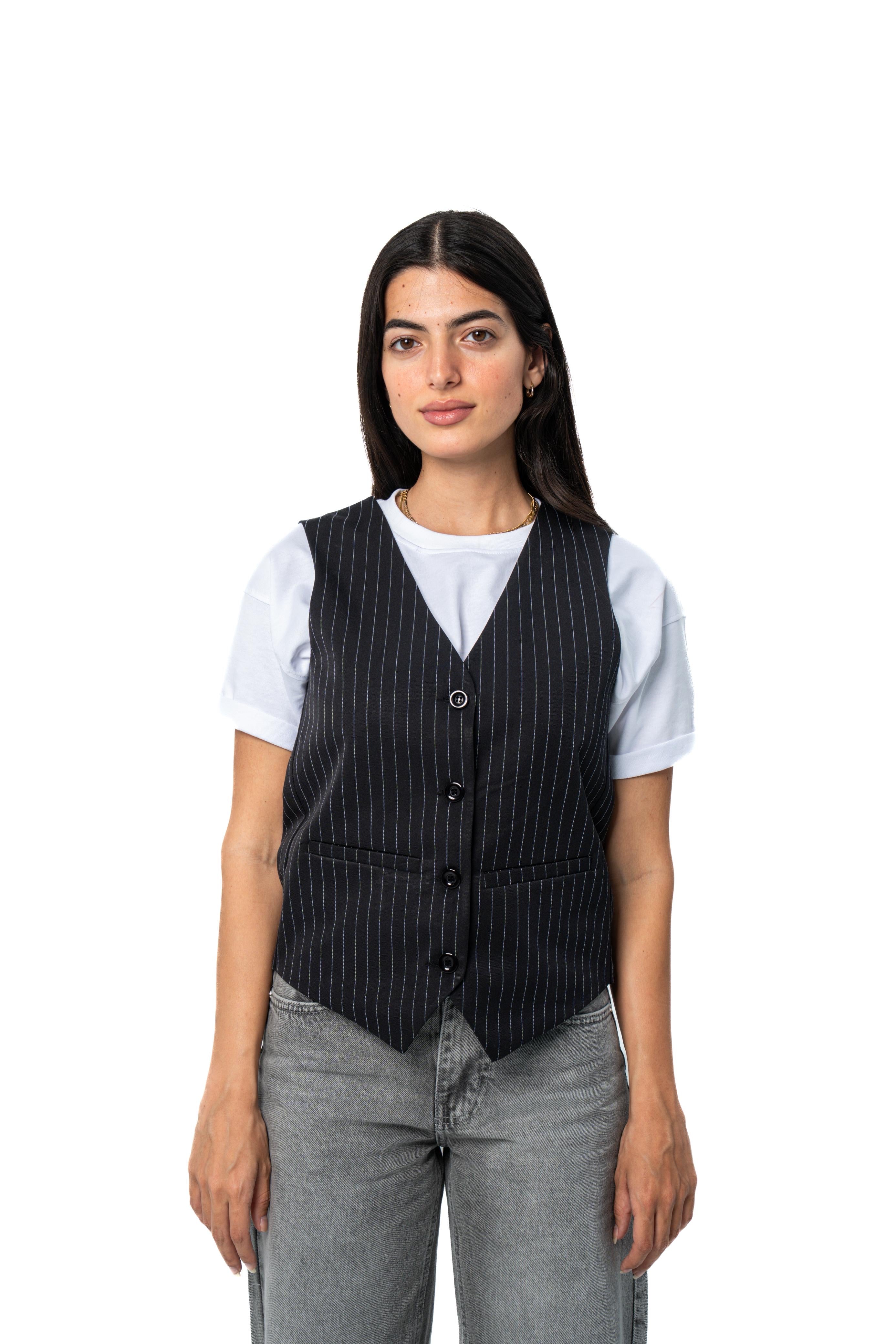 Pinstriped Classic Vest - Black