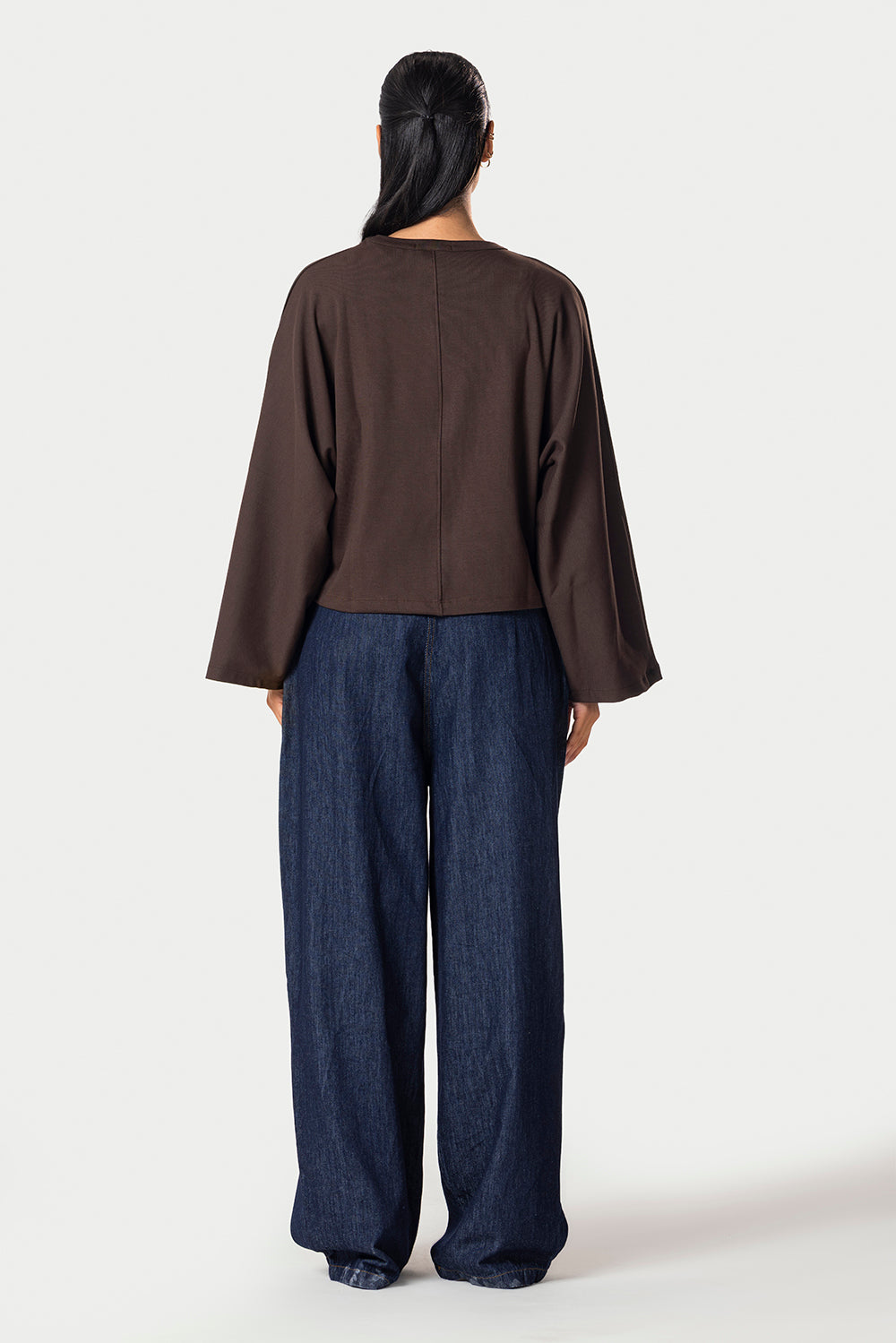 Wide Sleeve Cotton Tee – Brown – photo 10