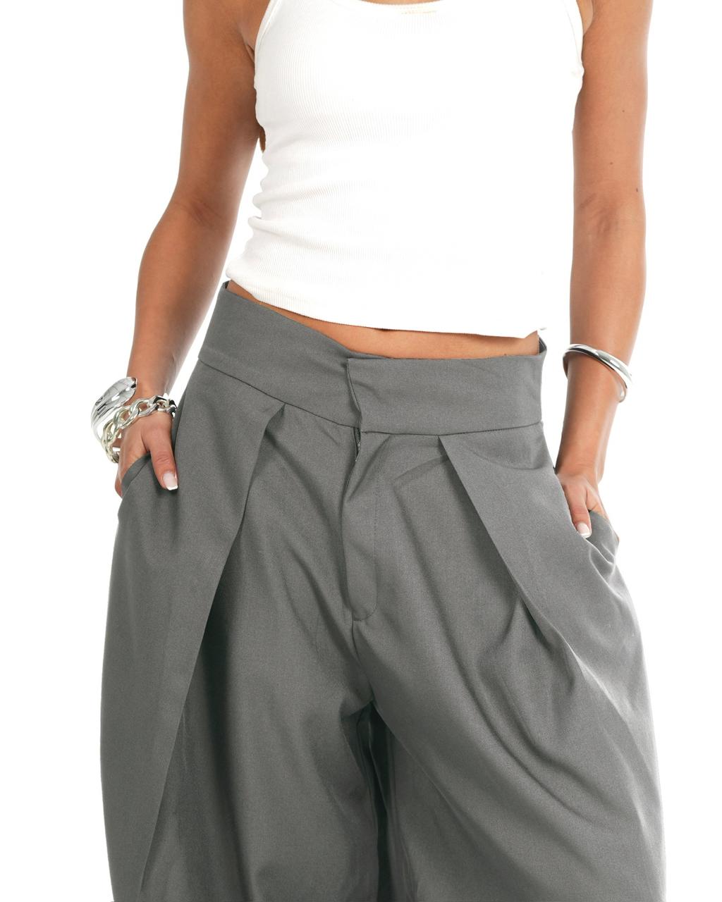 Balloon pleated pants -Grey