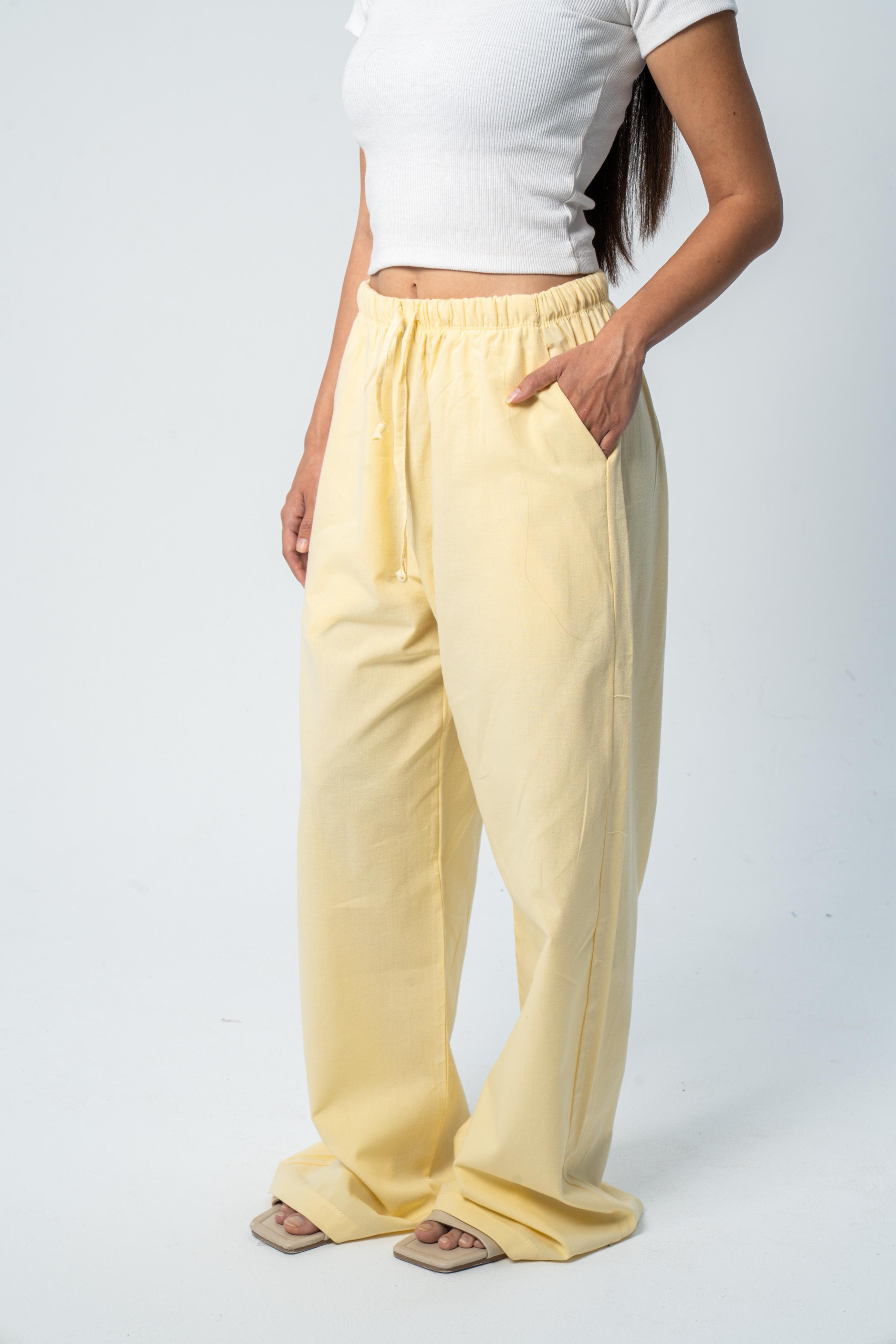 Wide-leg linen trousers - Buttery yellow