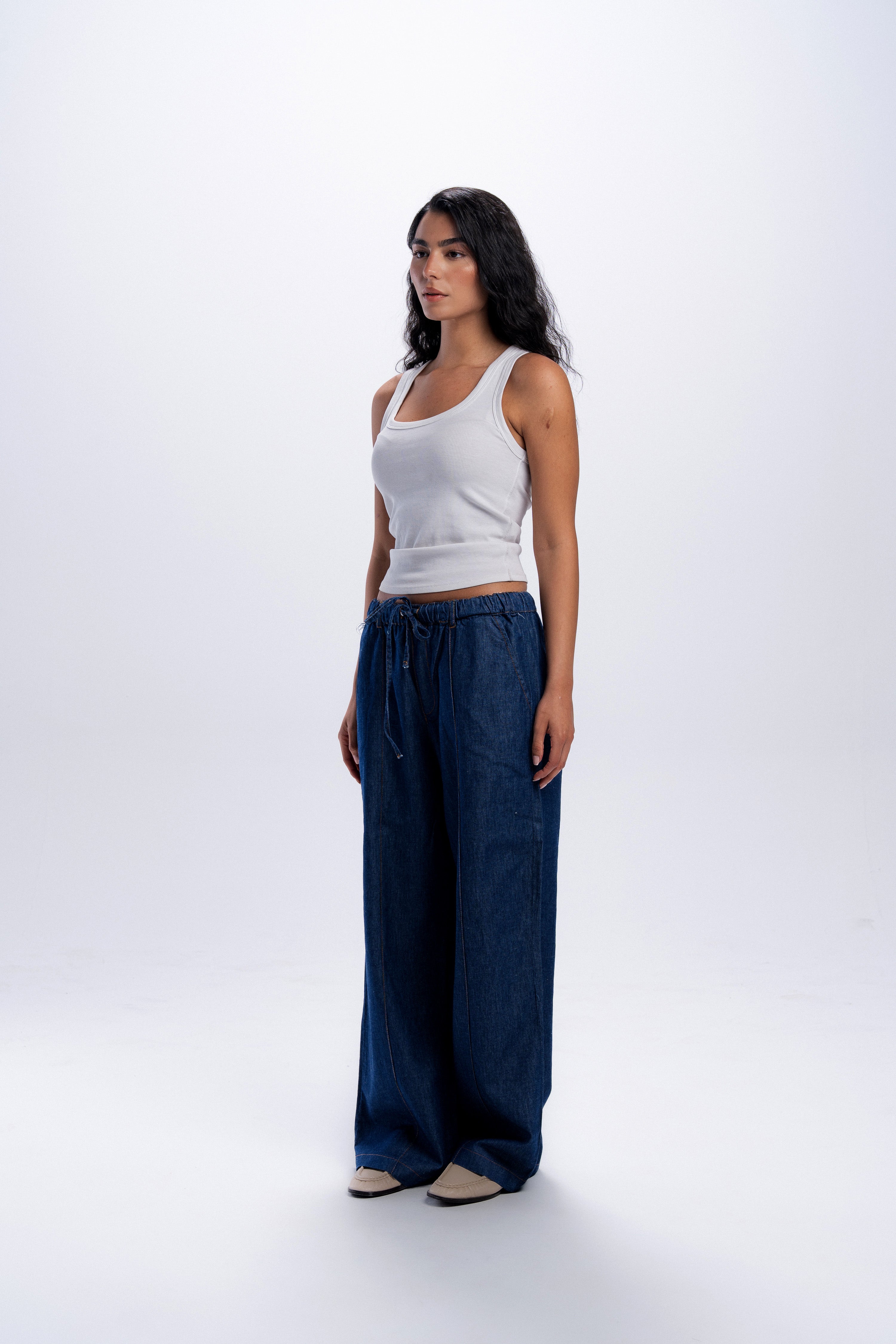 High Waist Wide Leg Denim pants - Dark Blue