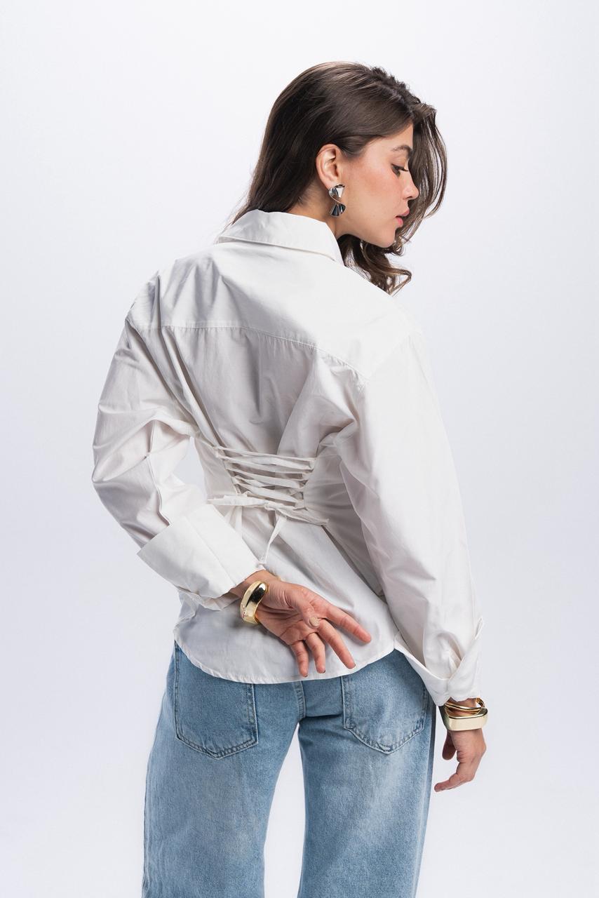 Back Tie Poplin Shirt - off white