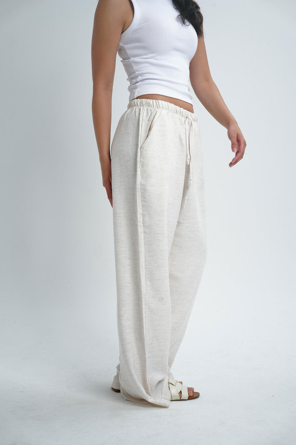 Wide-leg linen trousers - Beige