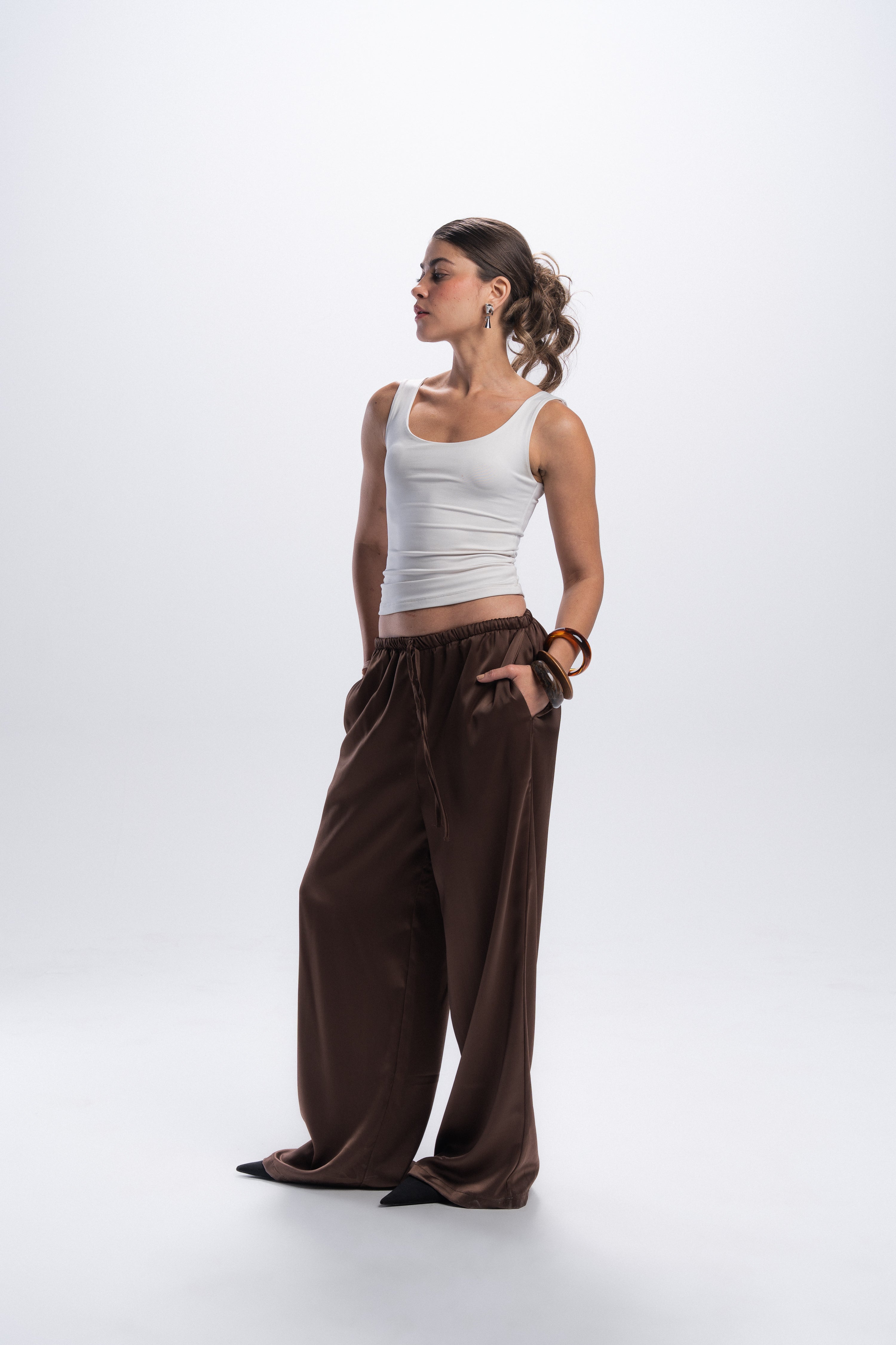 Satin Pants - Brown